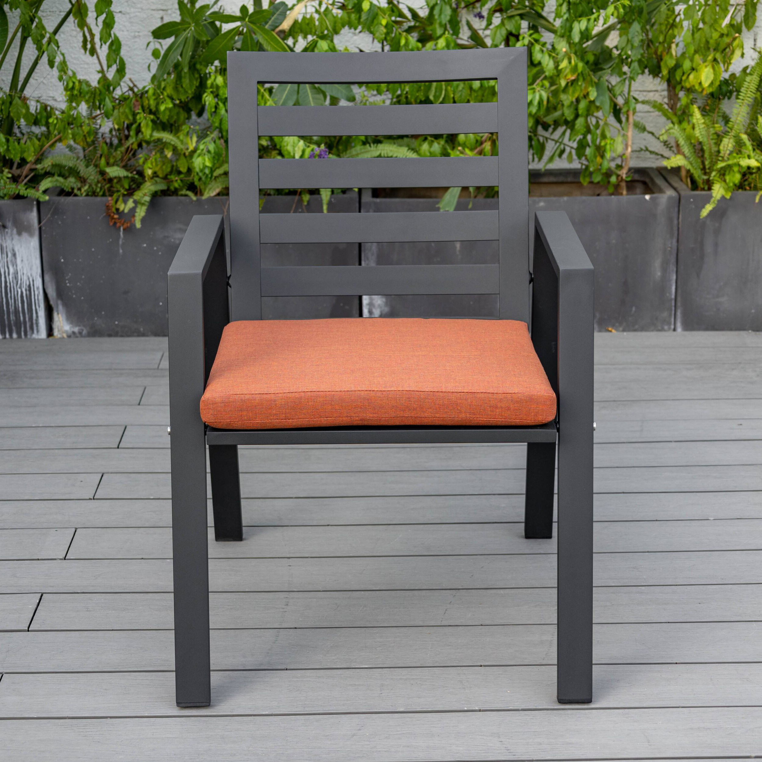 LeisureMod Chelsea Modern Patio Dining Armchair in Aluminum with Removable Cushions - Orange