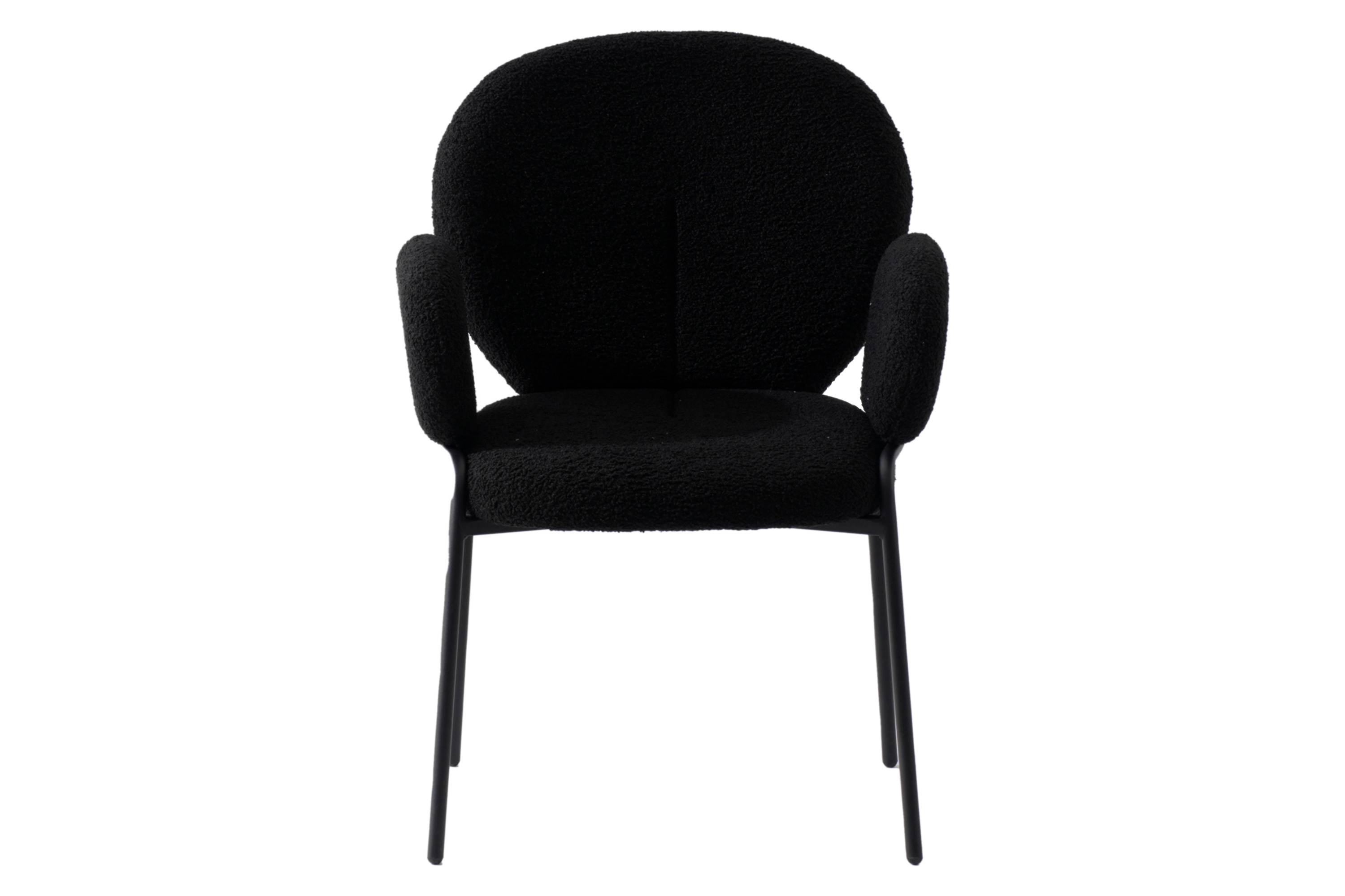 LeisureMod Celestial Modern Boucle Dining Chair with Black Powder-Coated Iron Frame - Black