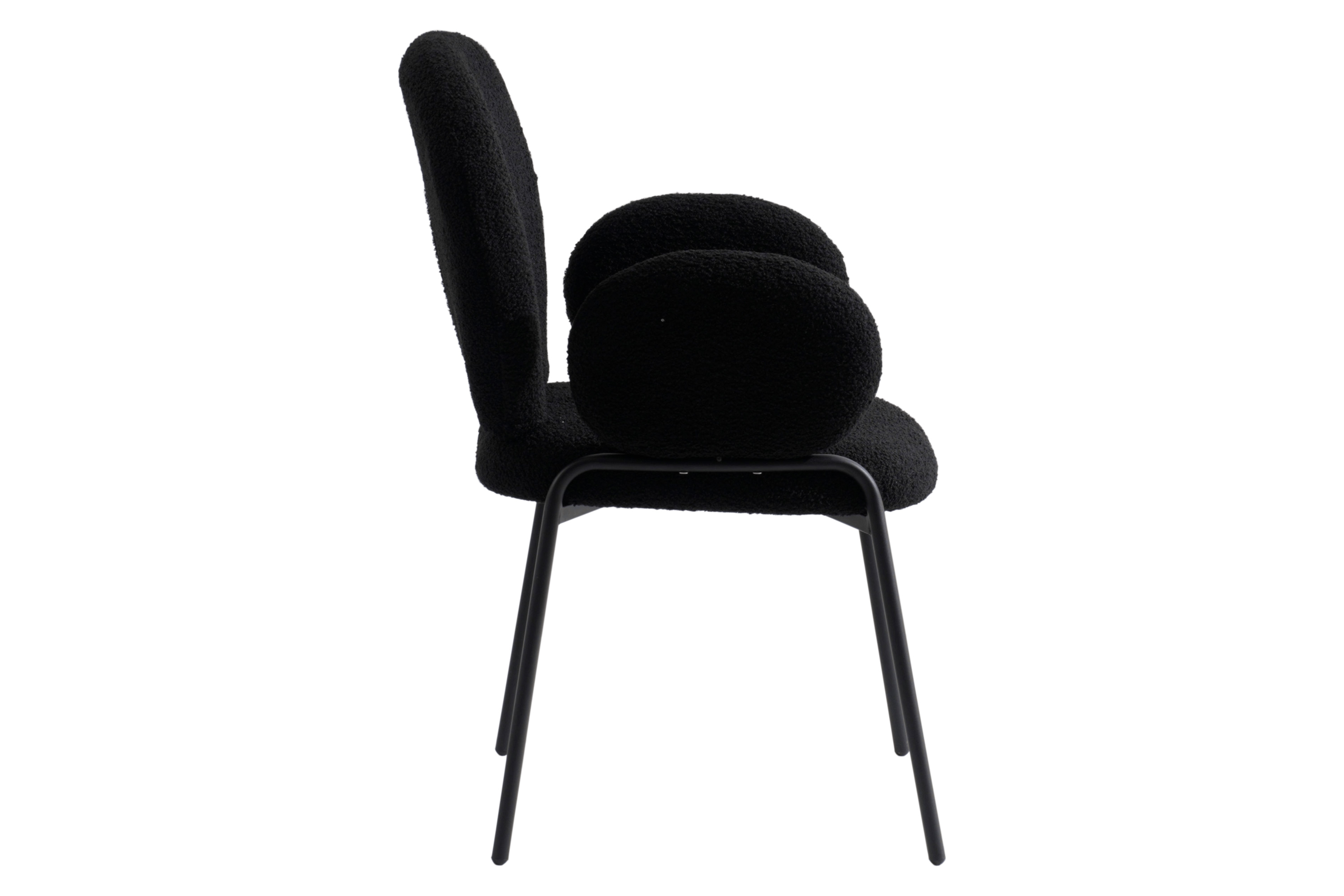 LeisureMod Celestial Modern Boucle Dining Chair with Black Powder-Coated Iron Frame - Black