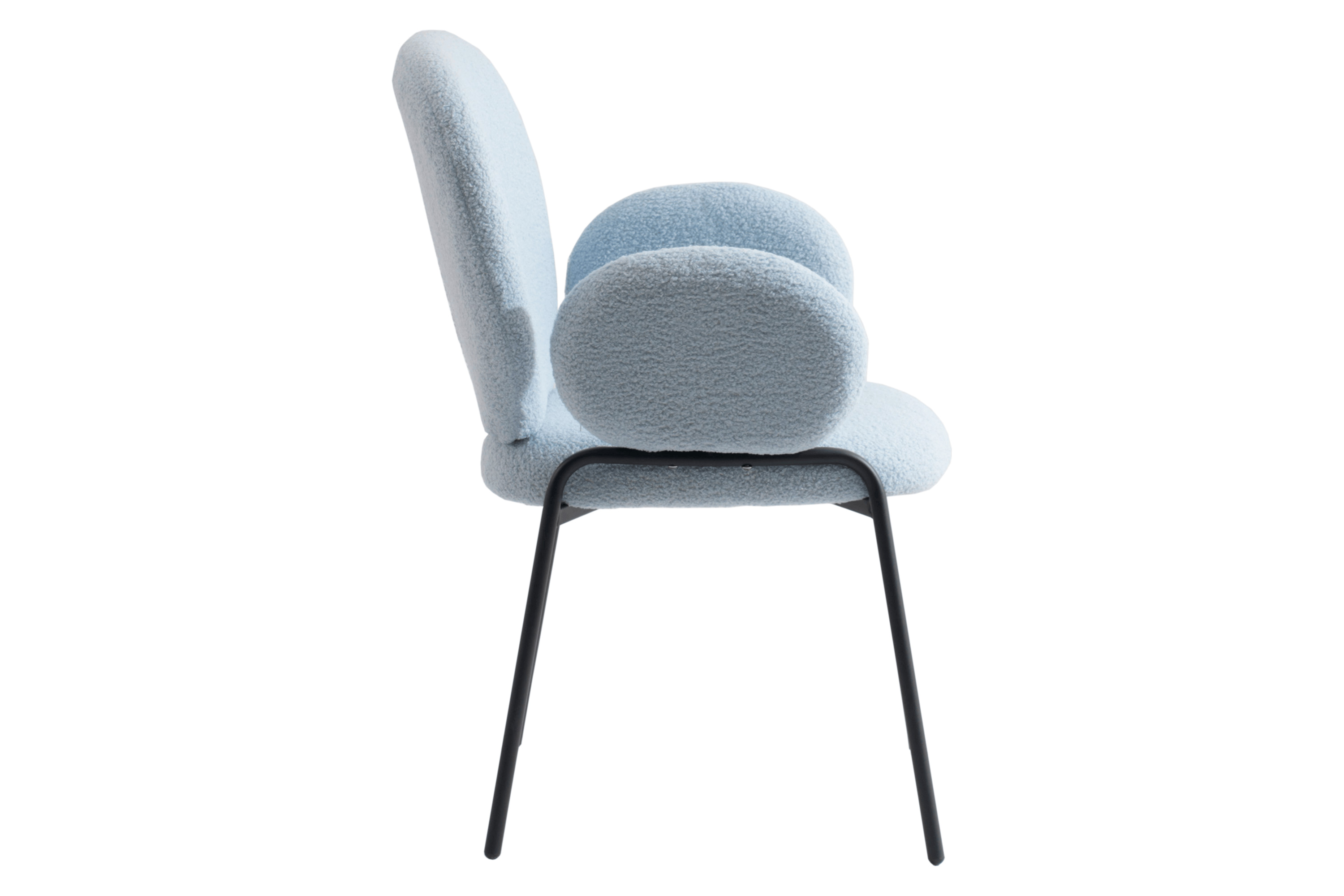 LeisureMod Celestial Modern Boucle Dining Chair with Black Powder-Coated Iron Frame - Blue