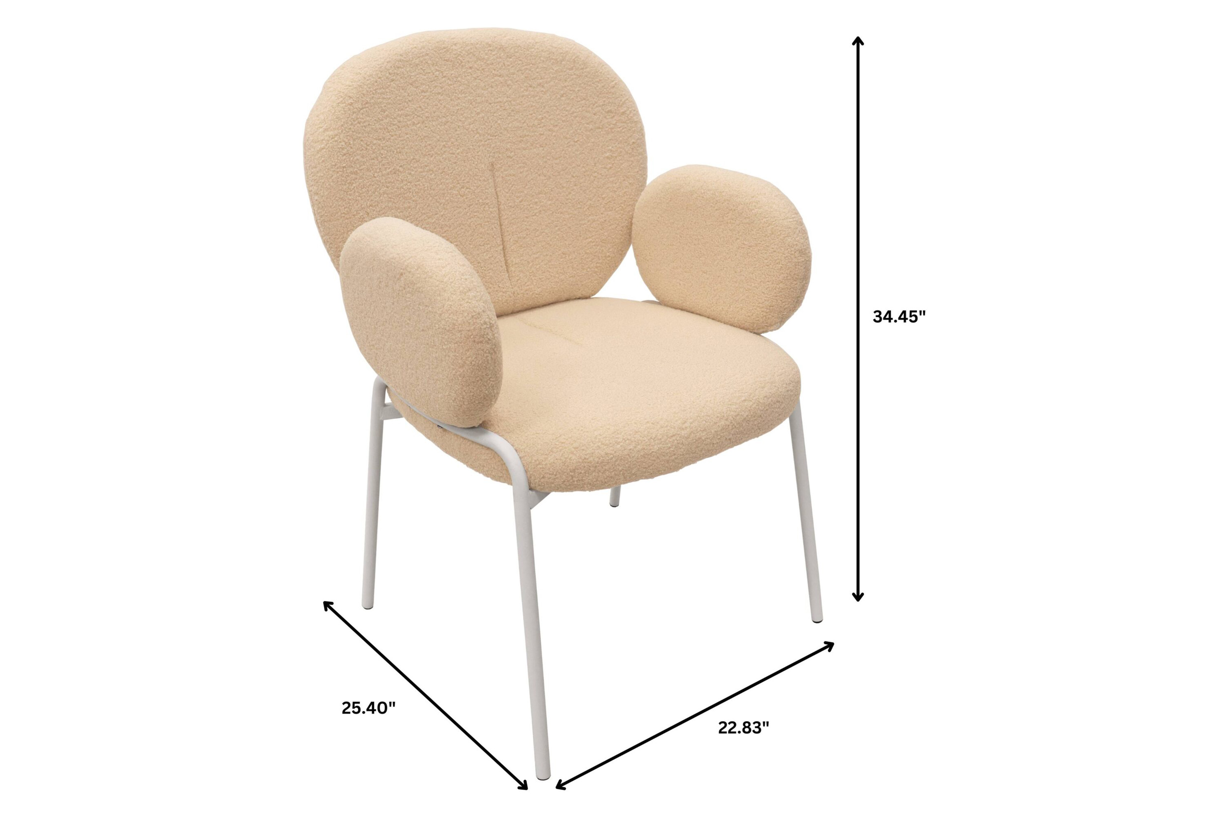 LeisureMod Celestial Boucle Dining Chair with White Powder-Coated Iron Frame - Beige