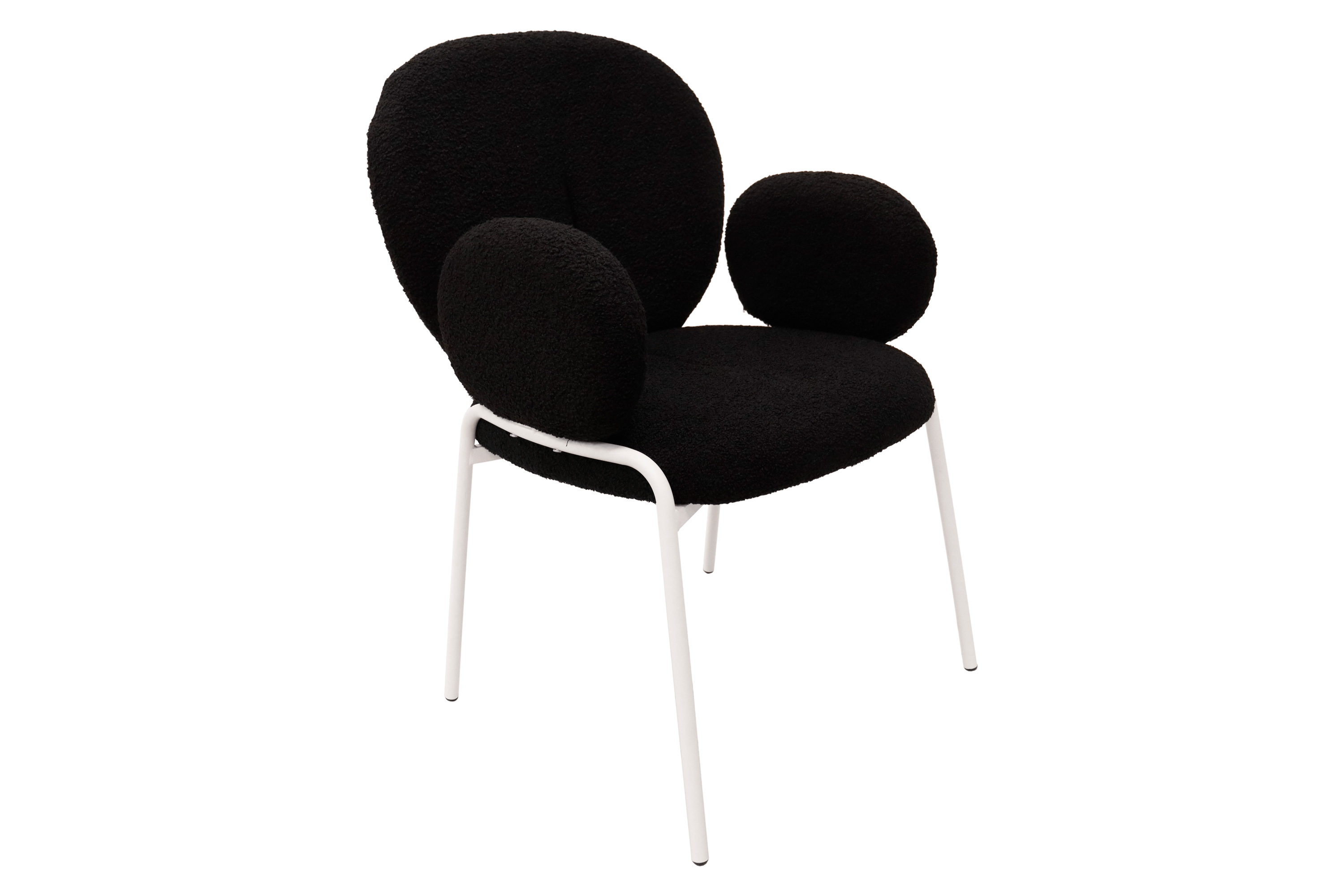 LeisureMod Celestial Boucle Dining Chair with White Powder-Coated Iron Frame