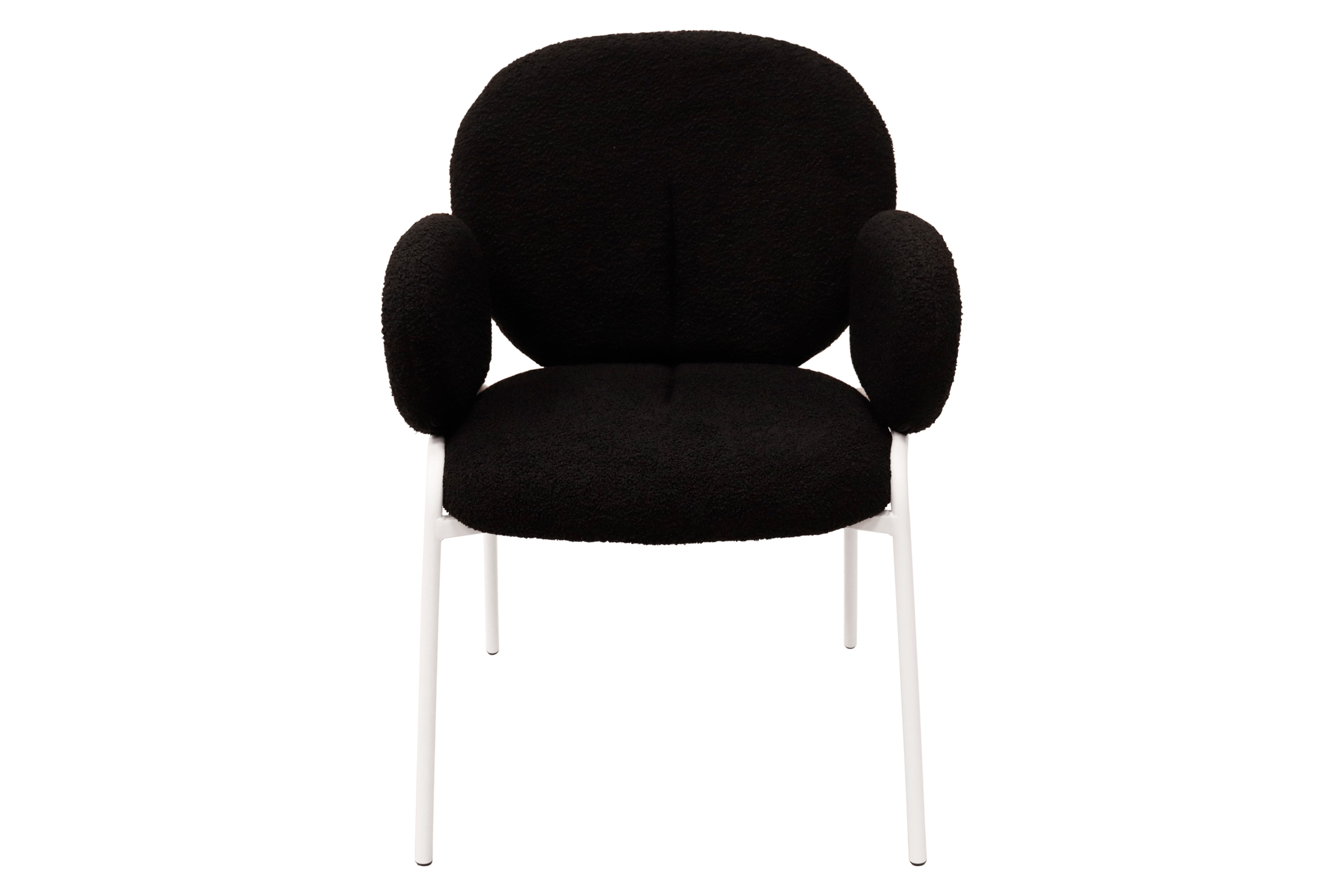 LeisureMod Celestial Boucle Dining Chair with White Powder-Coated Iron Frame - Black