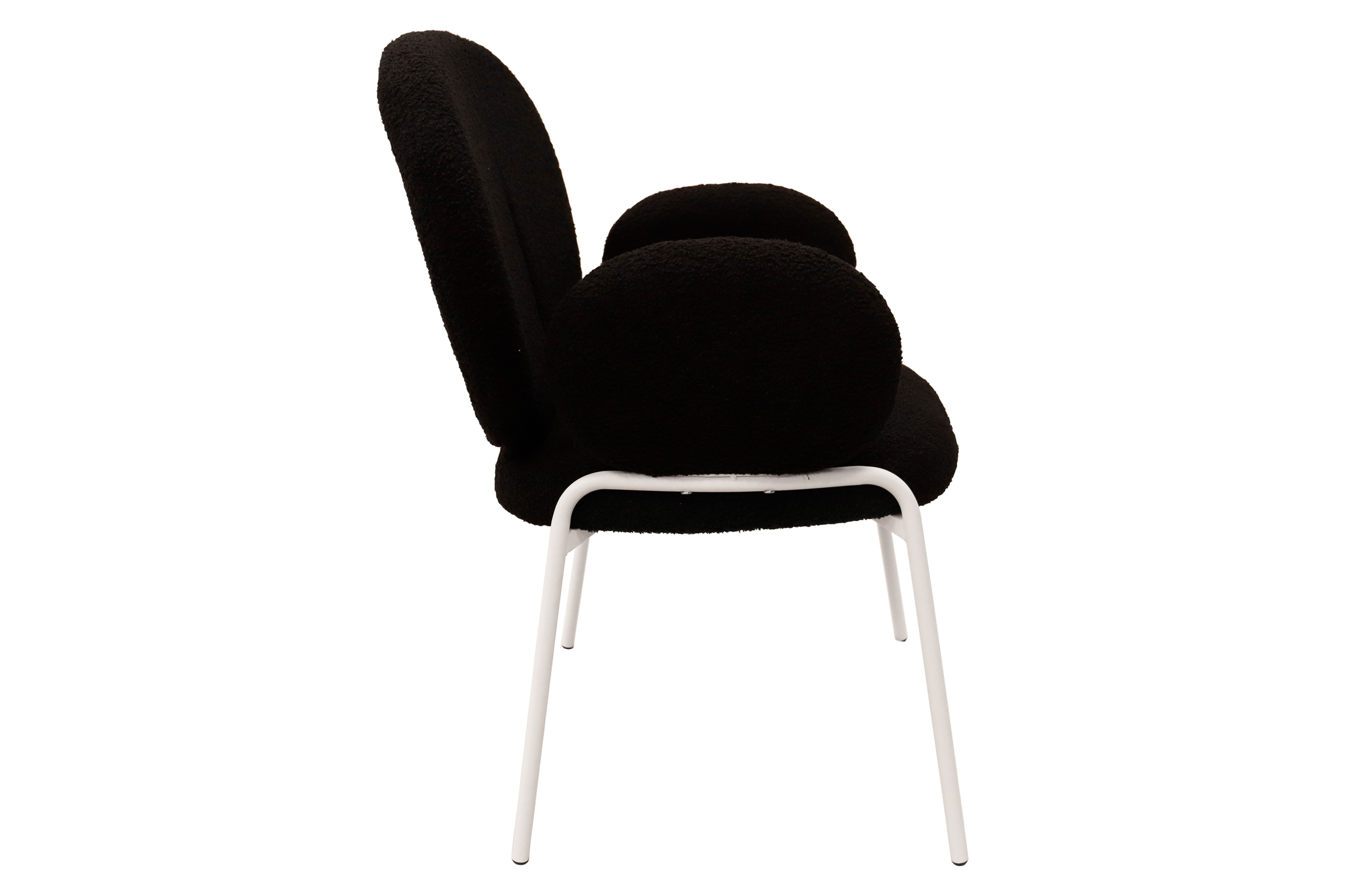 LeisureMod Celestial Boucle Dining Chair with White Powder-Coated Iron Frame - Black