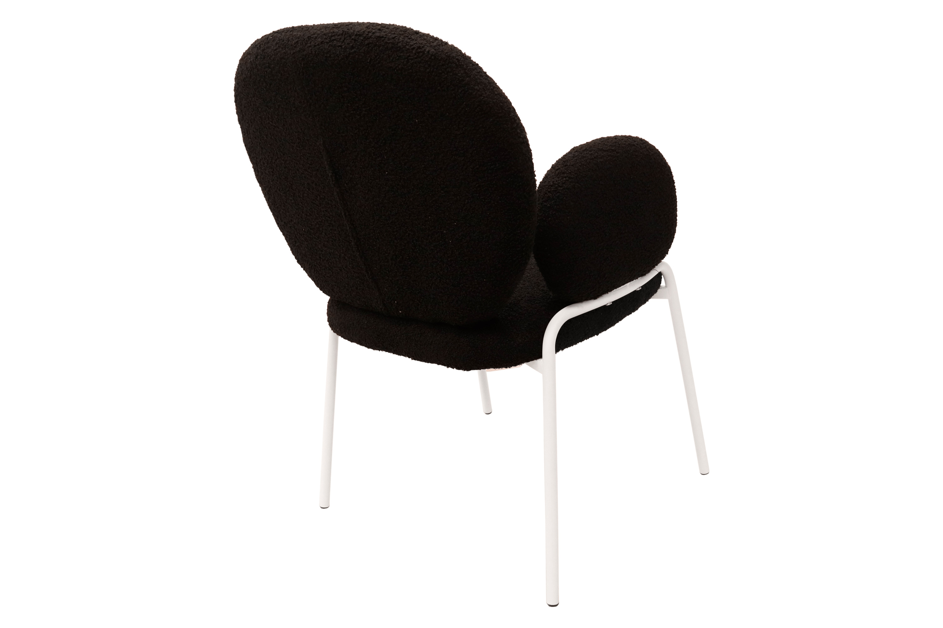 LeisureMod Celestial Boucle Dining Chair with White Powder-Coated Iron Frame - Black