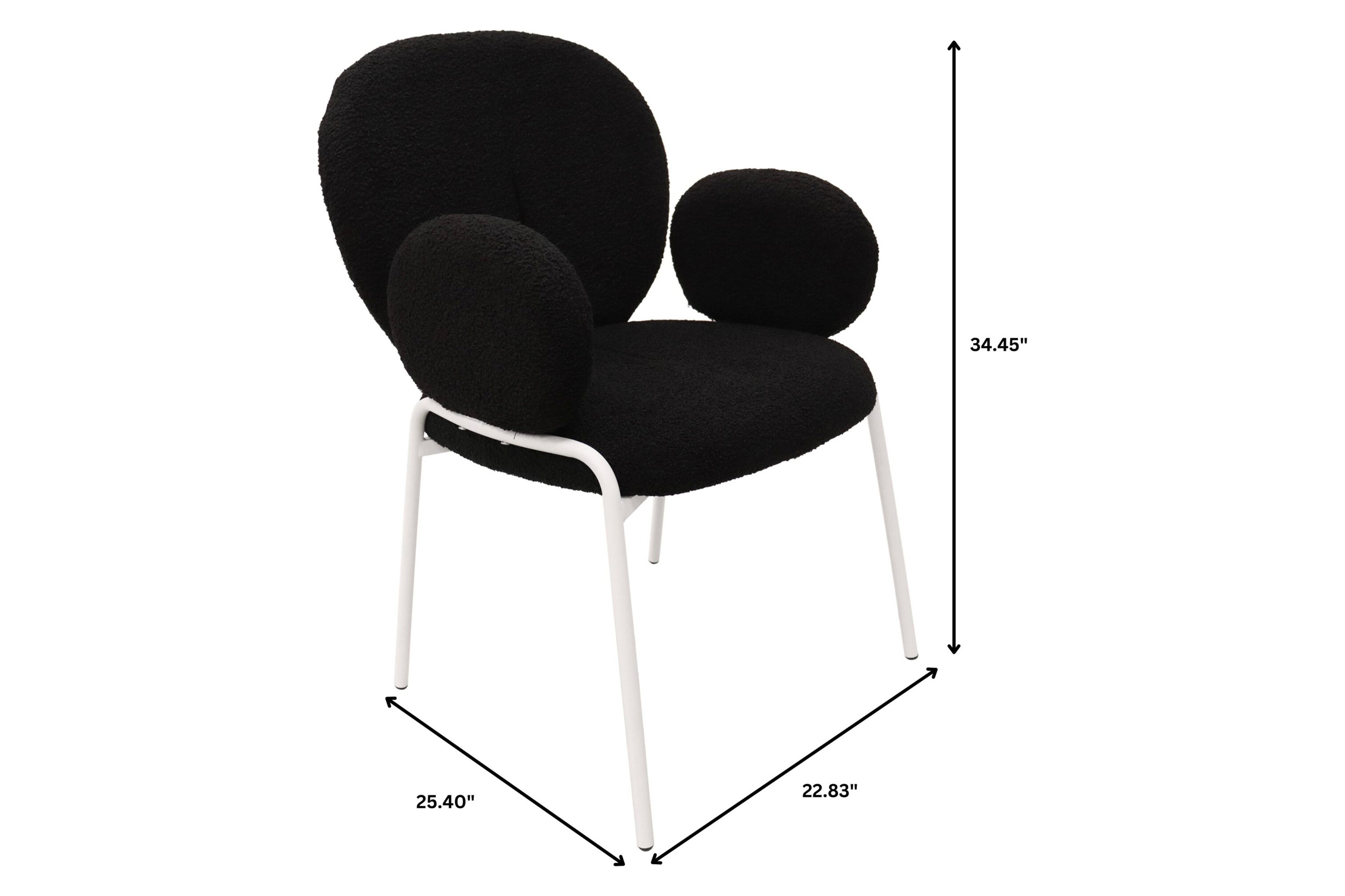 LeisureMod Celestial Boucle Dining Chair with White Powder-Coated Iron Frame - Black