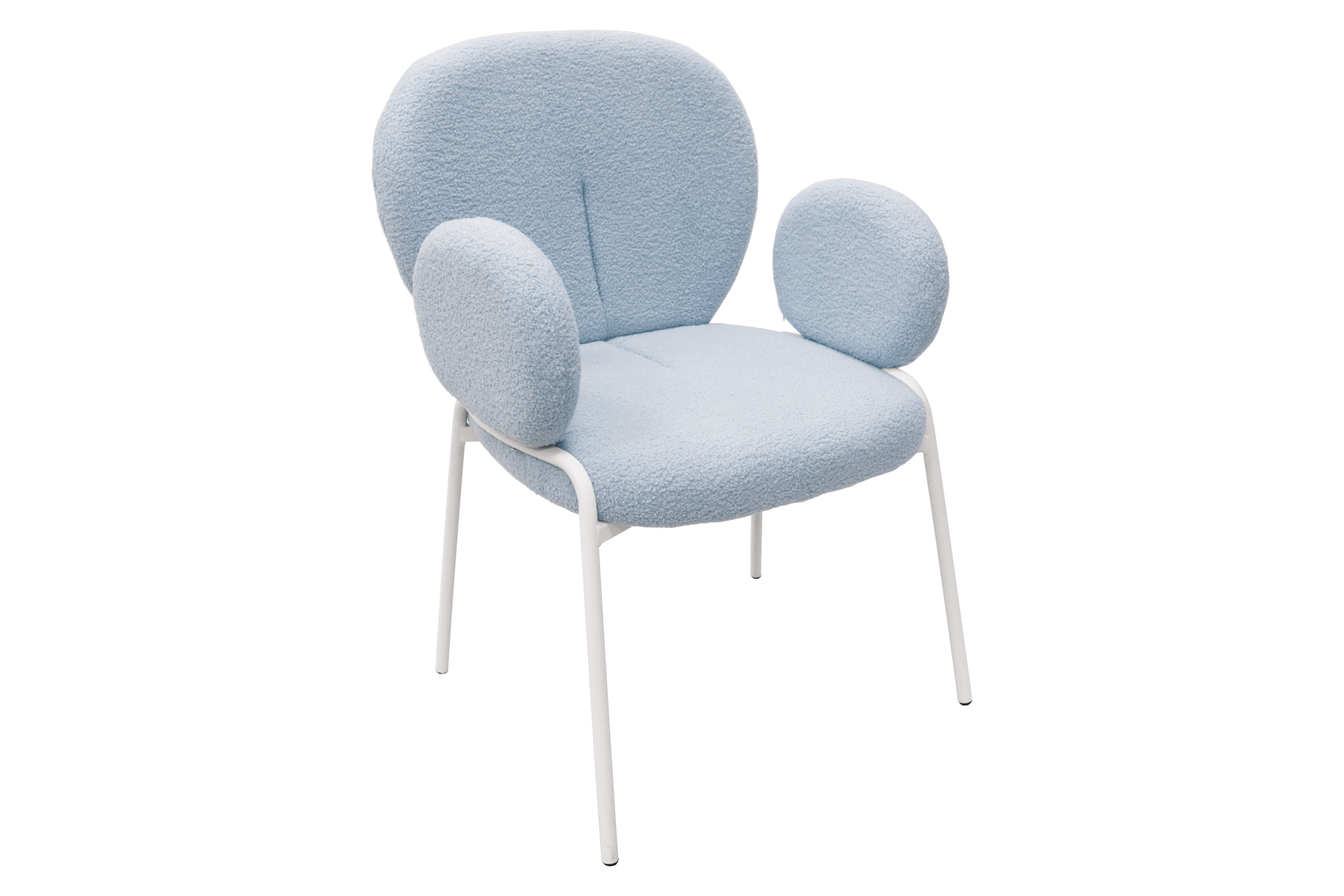 LeisureMod Celestial Boucle Dining Chair with White Powder-Coated Iron Frame