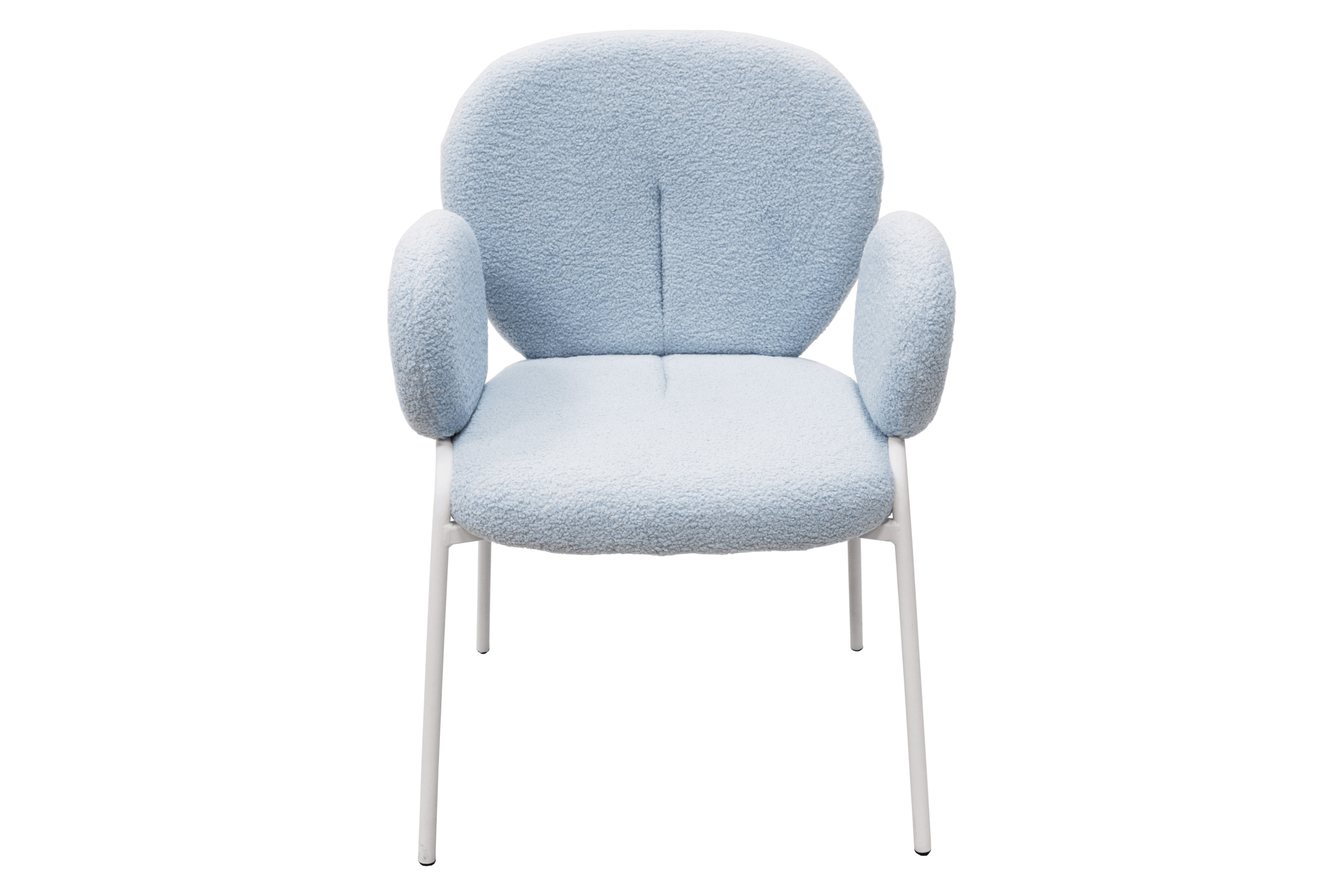 LeisureMod Celestial Boucle Dining Chair with White Powder-Coated Iron Frame - Blue