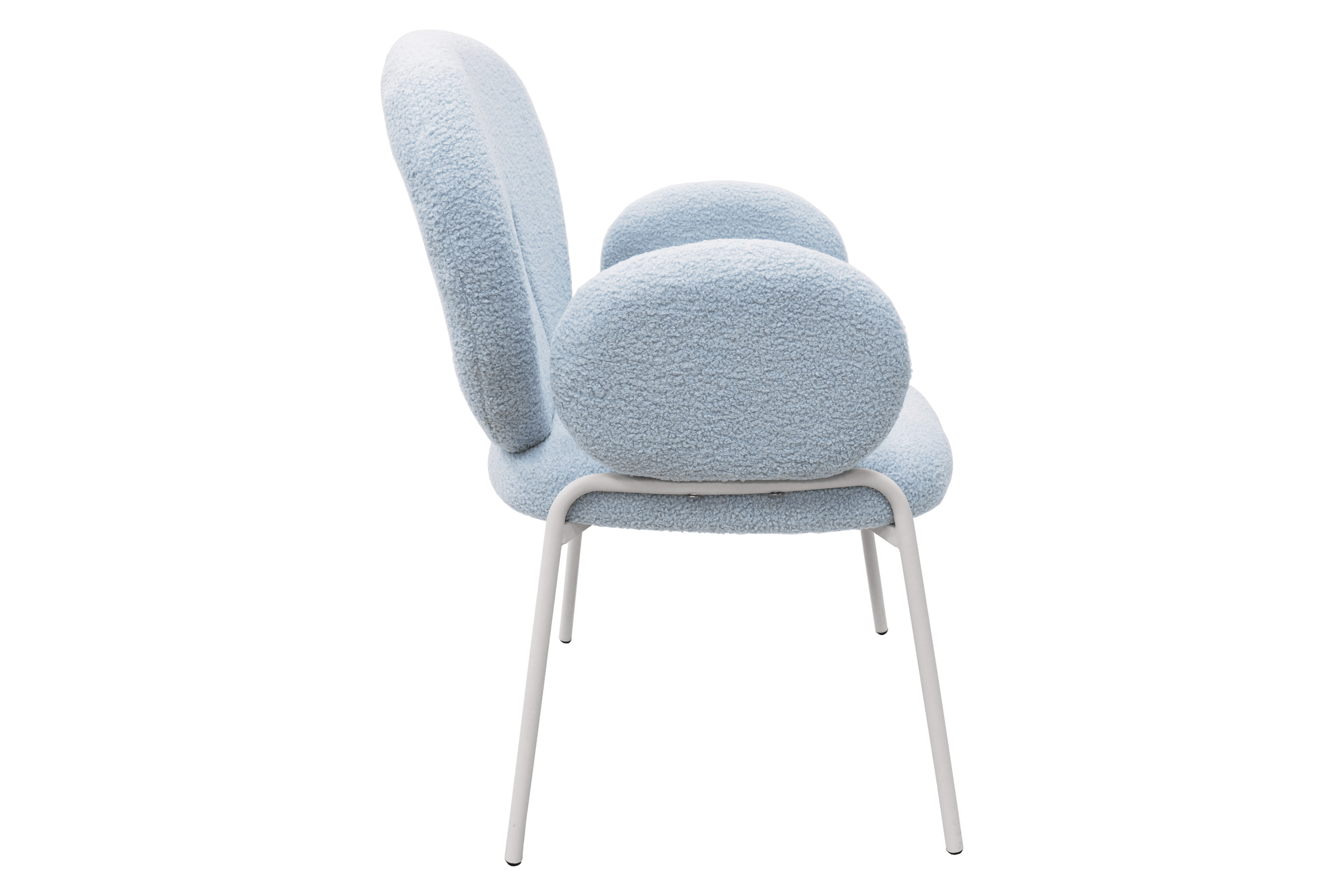 LeisureMod Celestial Boucle Dining Chair with White Powder-Coated Iron Frame - Blue