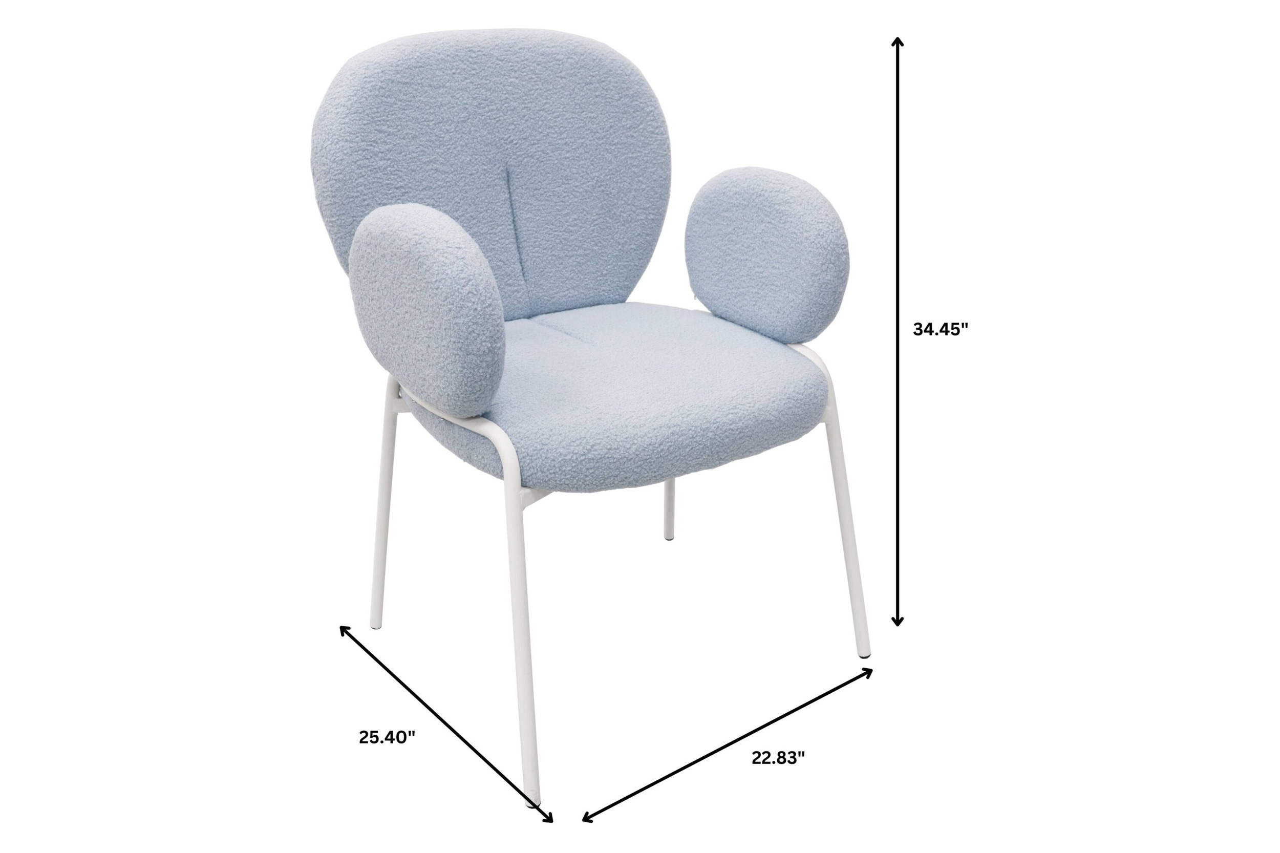 LeisureMod Celestial Boucle Dining Chair with White Powder-Coated Iron Frame - Blue