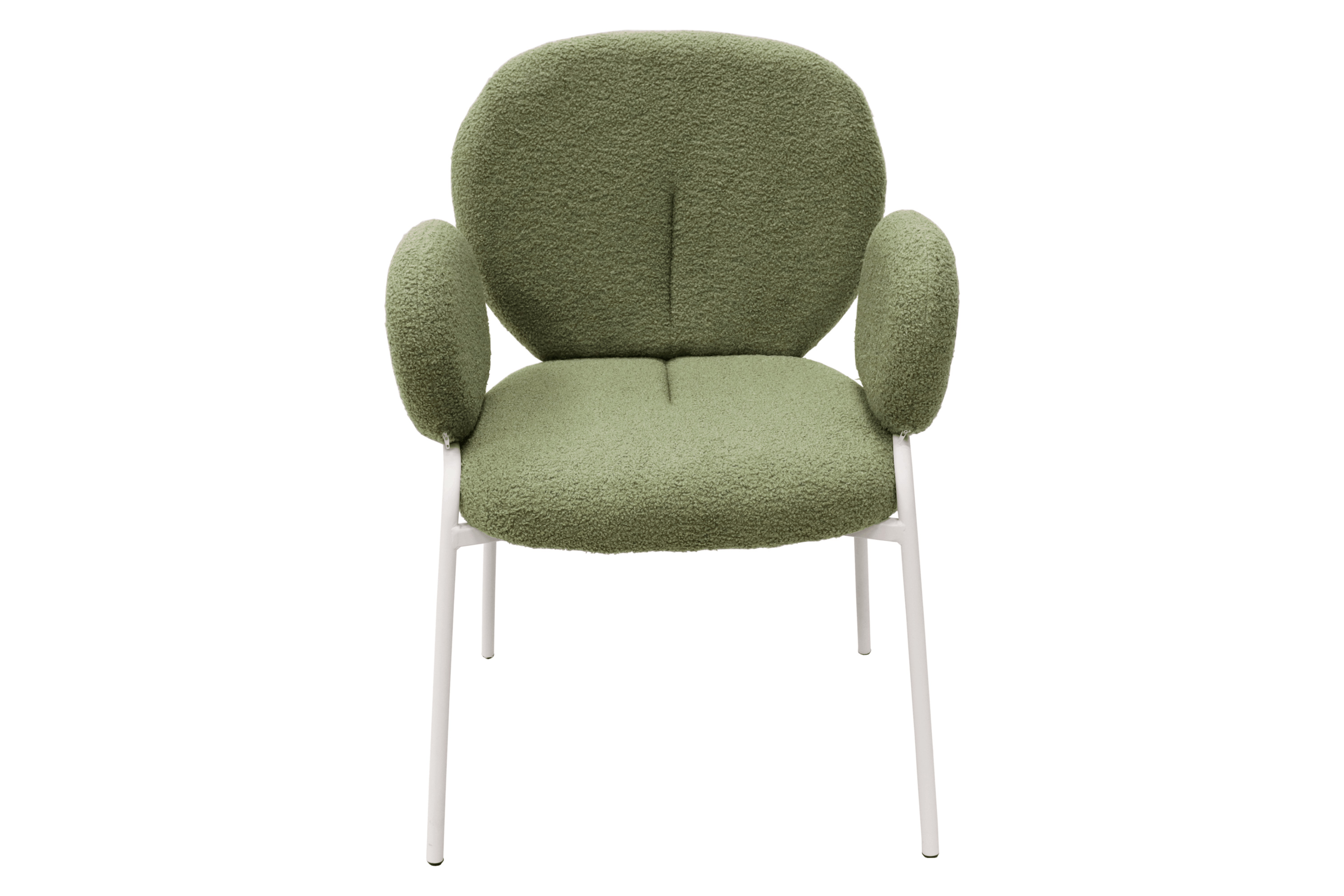 LeisureMod Celestial Boucle Dining Chair with White Powder-Coated Iron Frame - Green