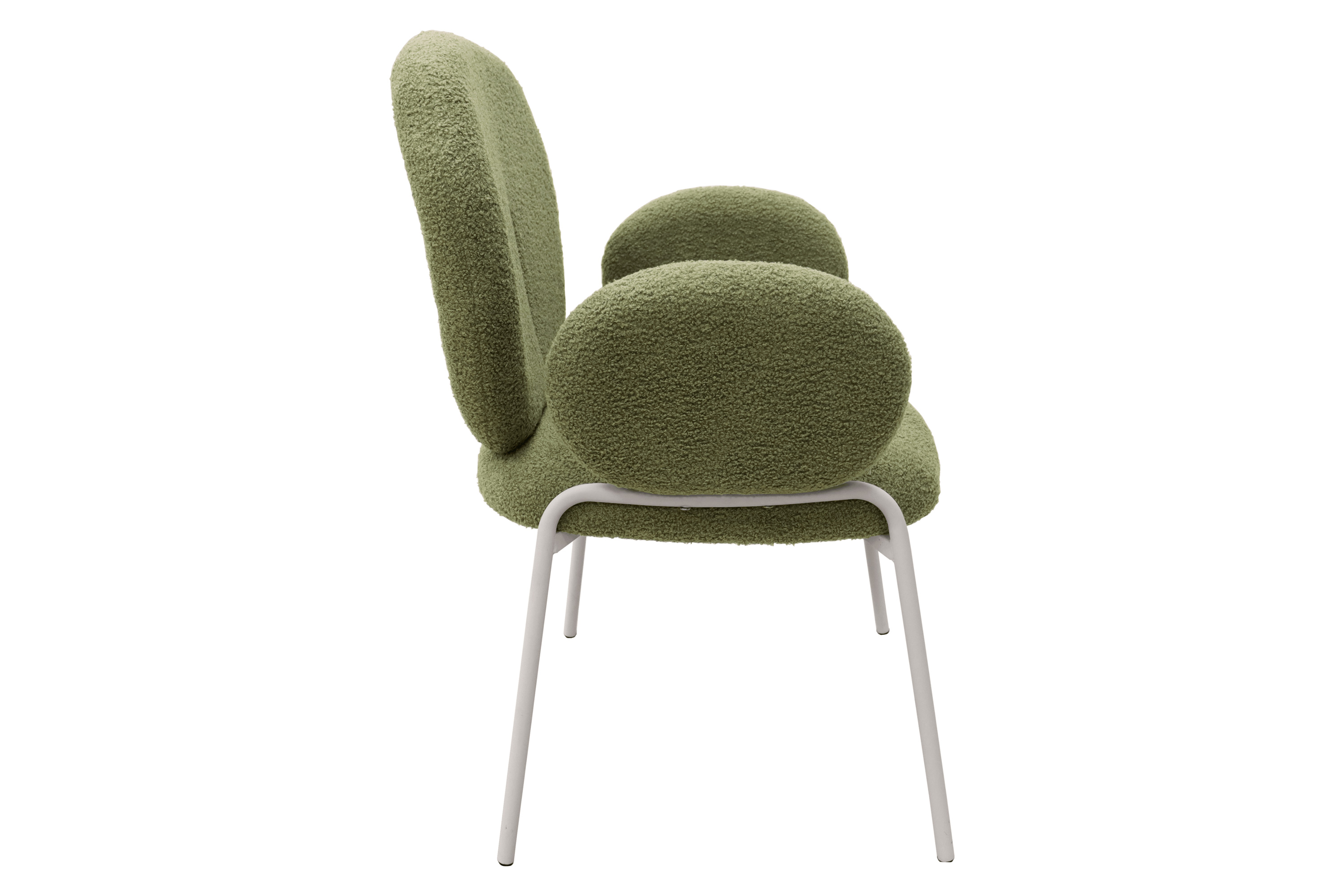 LeisureMod Celestial Boucle Dining Chair with White Powder-Coated Iron Frame - Green