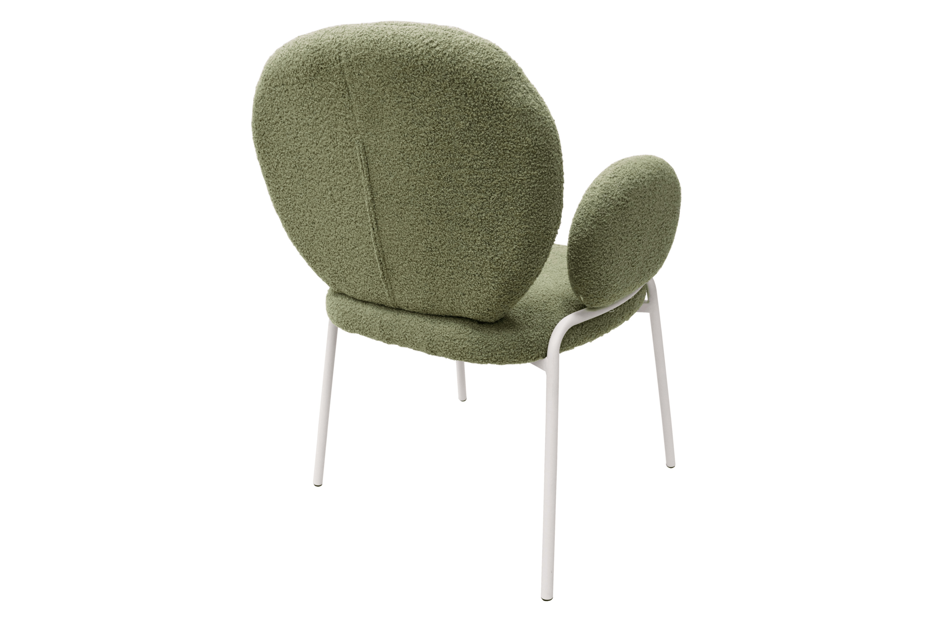 LeisureMod Celestial Boucle Dining Chair with White Powder-Coated Iron Frame - Green