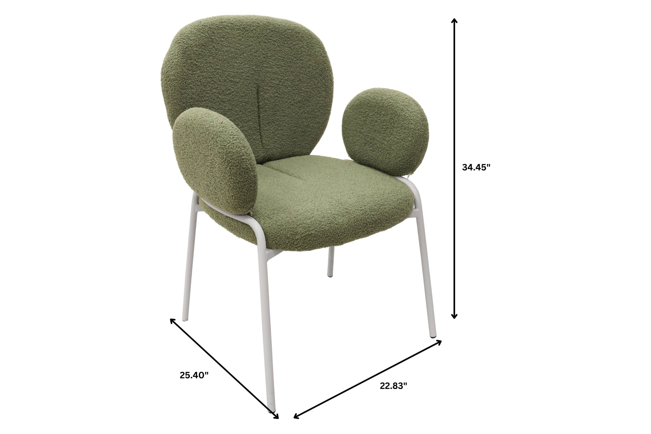 LeisureMod Celestial Boucle Dining Chair with White Powder-Coated Iron Frame - Green