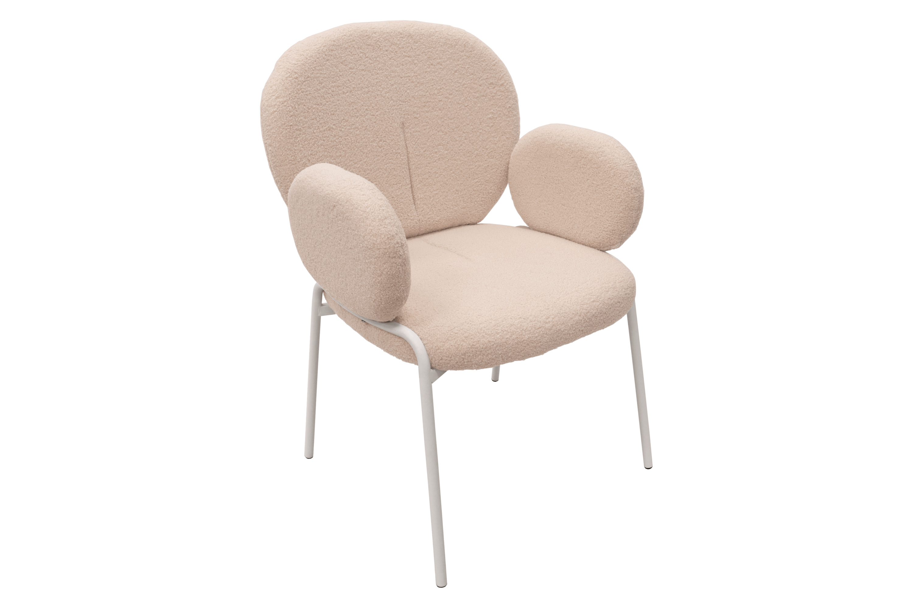 LeisureMod Celestial Boucle Dining Chair with White Powder-Coated Iron Frame