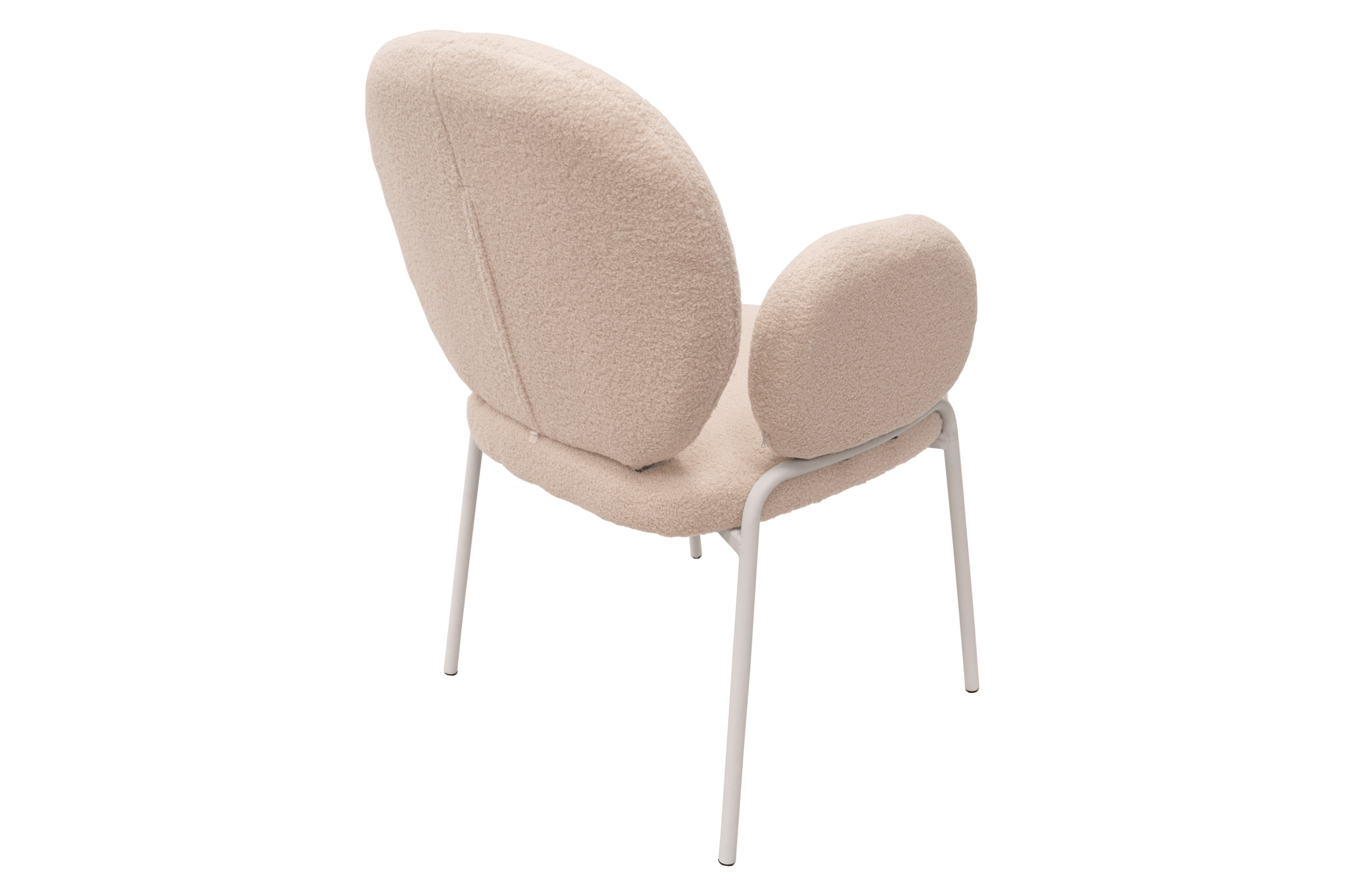 LeisureMod Celestial Boucle Dining Chair with White Powder-Coated Iron Frame - White