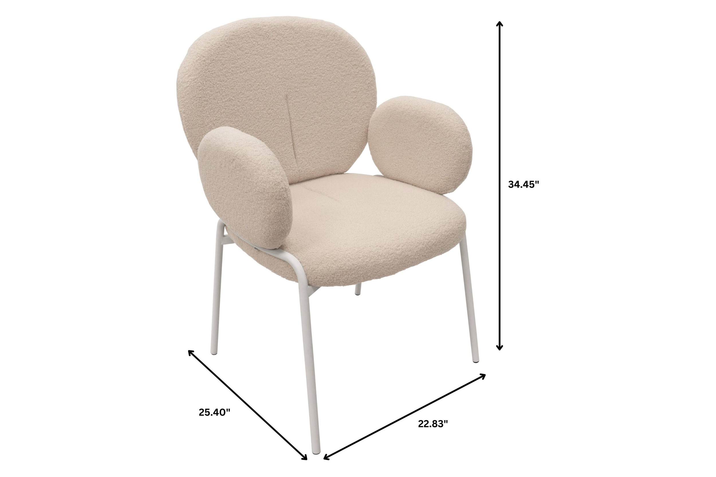 LeisureMod Celestial Boucle Dining Chair with White Powder-Coated Iron Frame - White