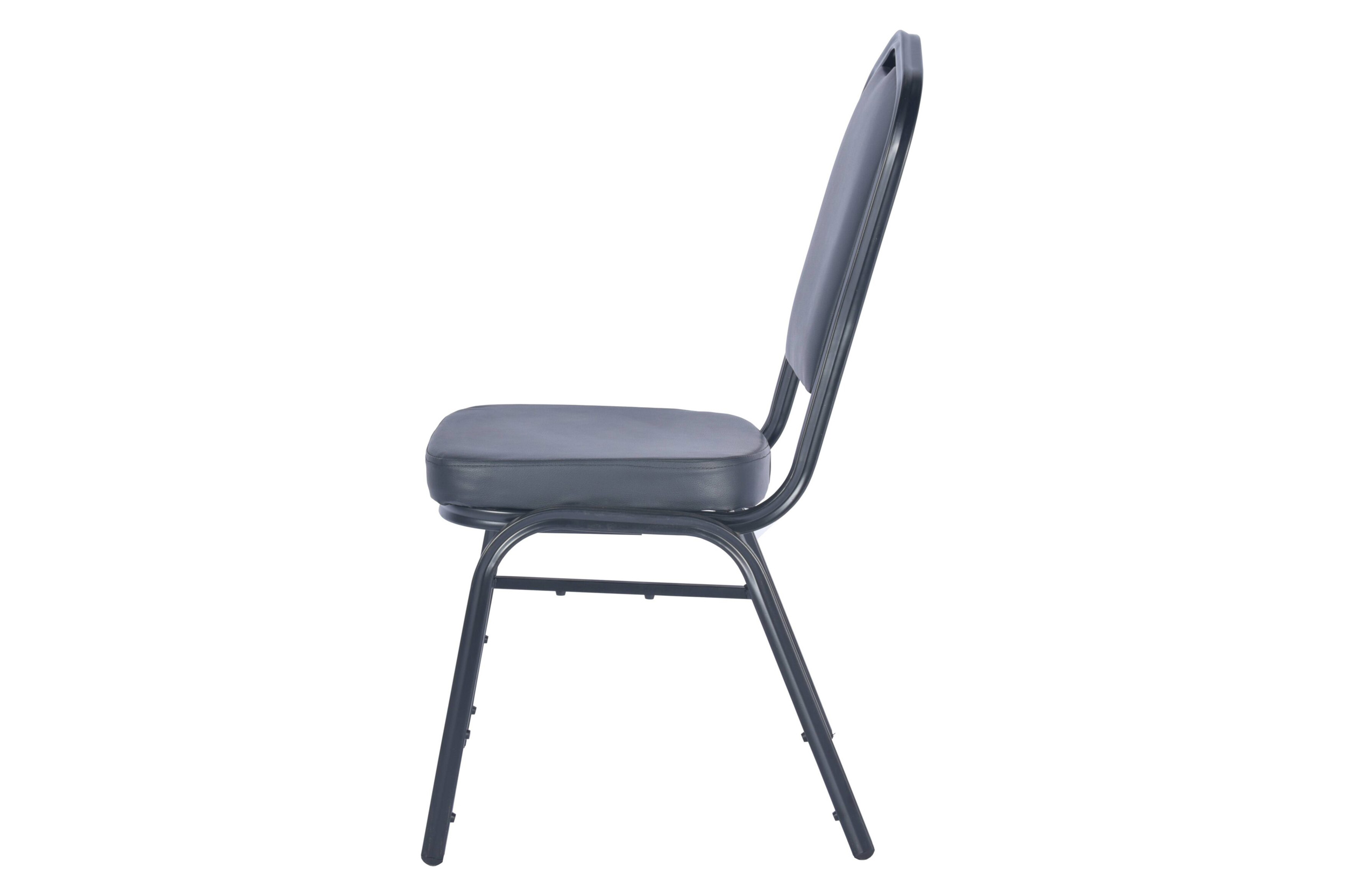 LeisureMod - Cove Mid-Century Modern Stackable Banquet Chair with Black Powder Coated Steel Frame in Black