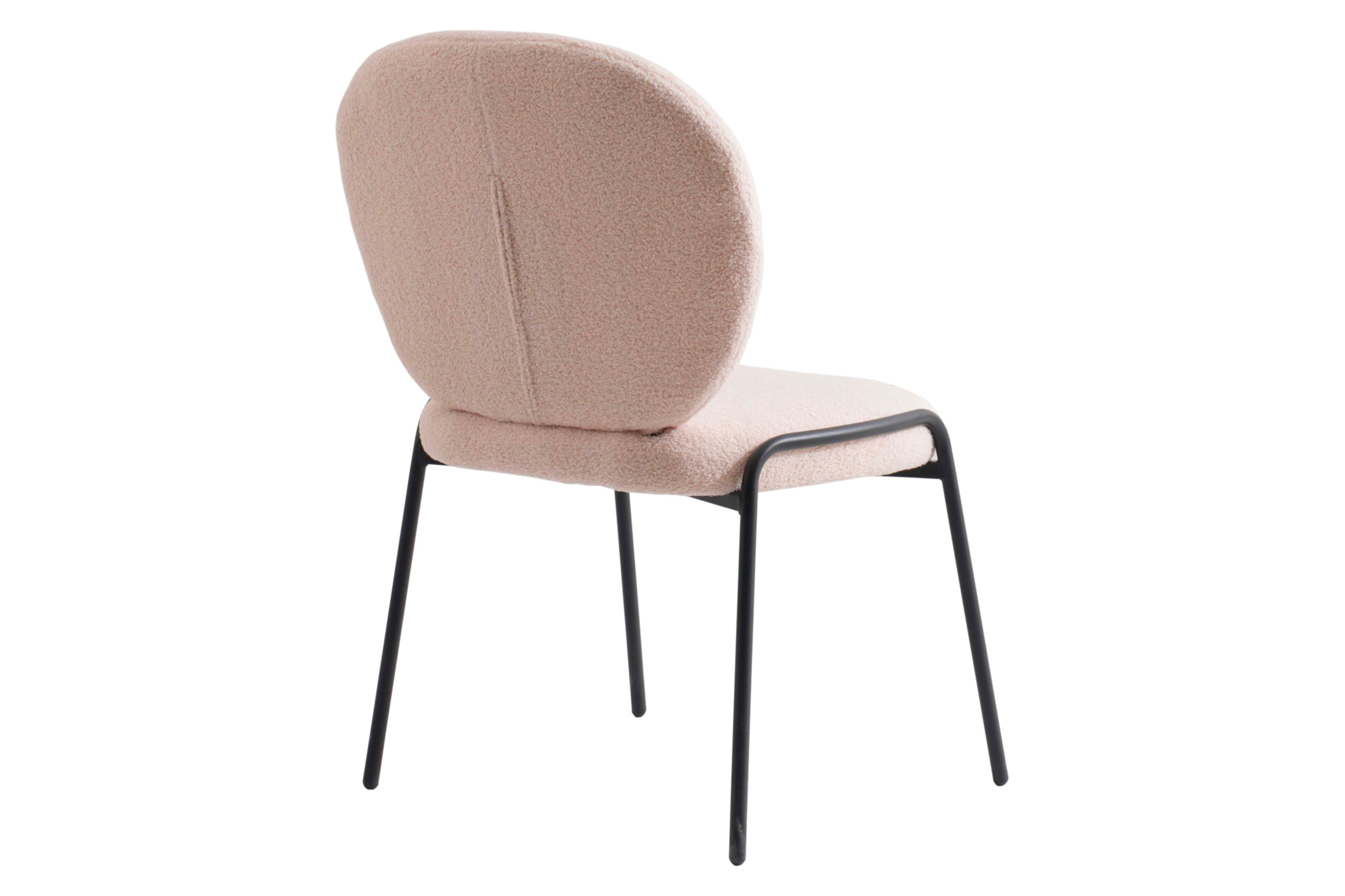 LeisureMod Celestial Mid-Century Modern Boucle Dining Side Chair with Black Powder Coated Iron Frame - Beige