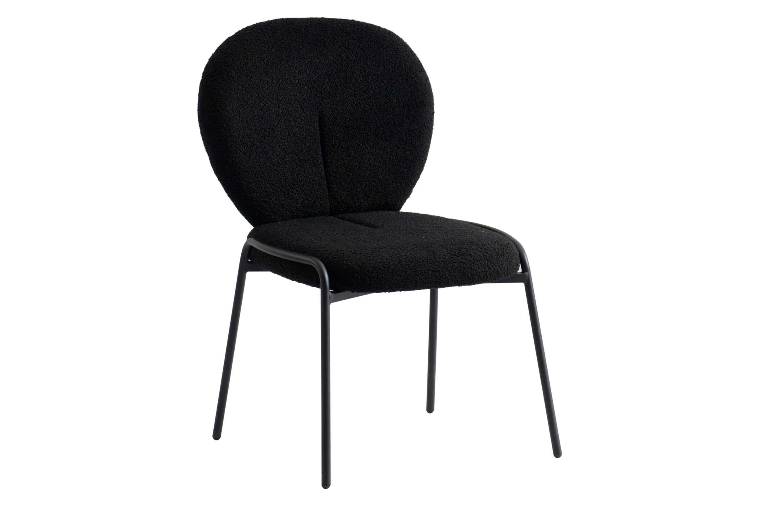 LeisureMod Celestial Mid-Century Modern Boucle Dining Side Chair with Black Powder Coated Iron Frame