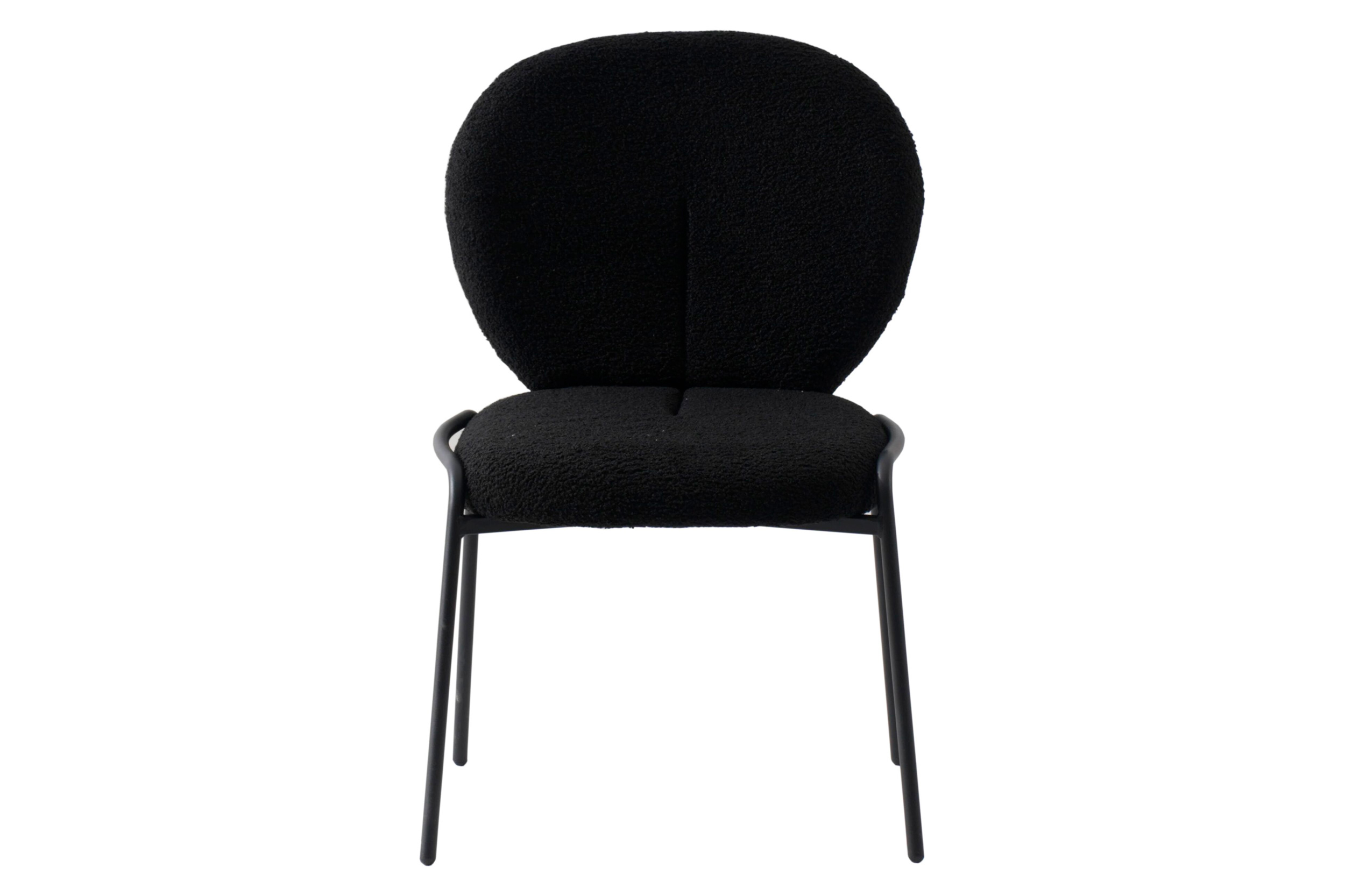 LeisureMod Celestial Mid-Century Modern Boucle Dining Side Chair with Black Powder Coated Iron Frame - Black