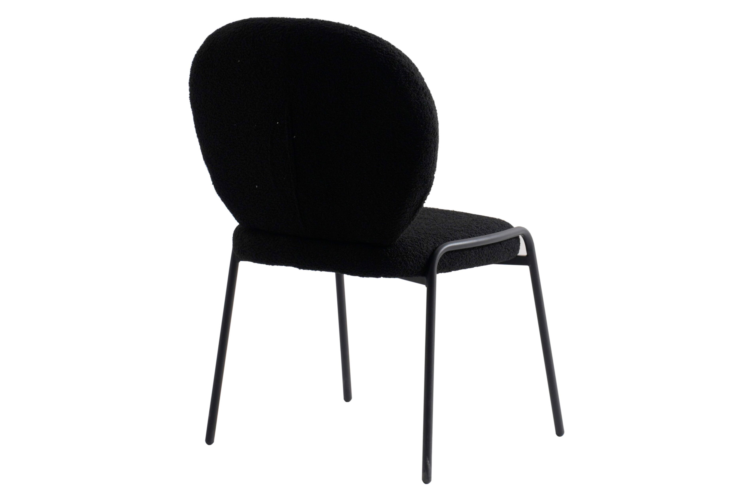 LeisureMod Celestial Mid-Century Modern Boucle Dining Side Chair with Black Powder Coated Iron Frame - Black