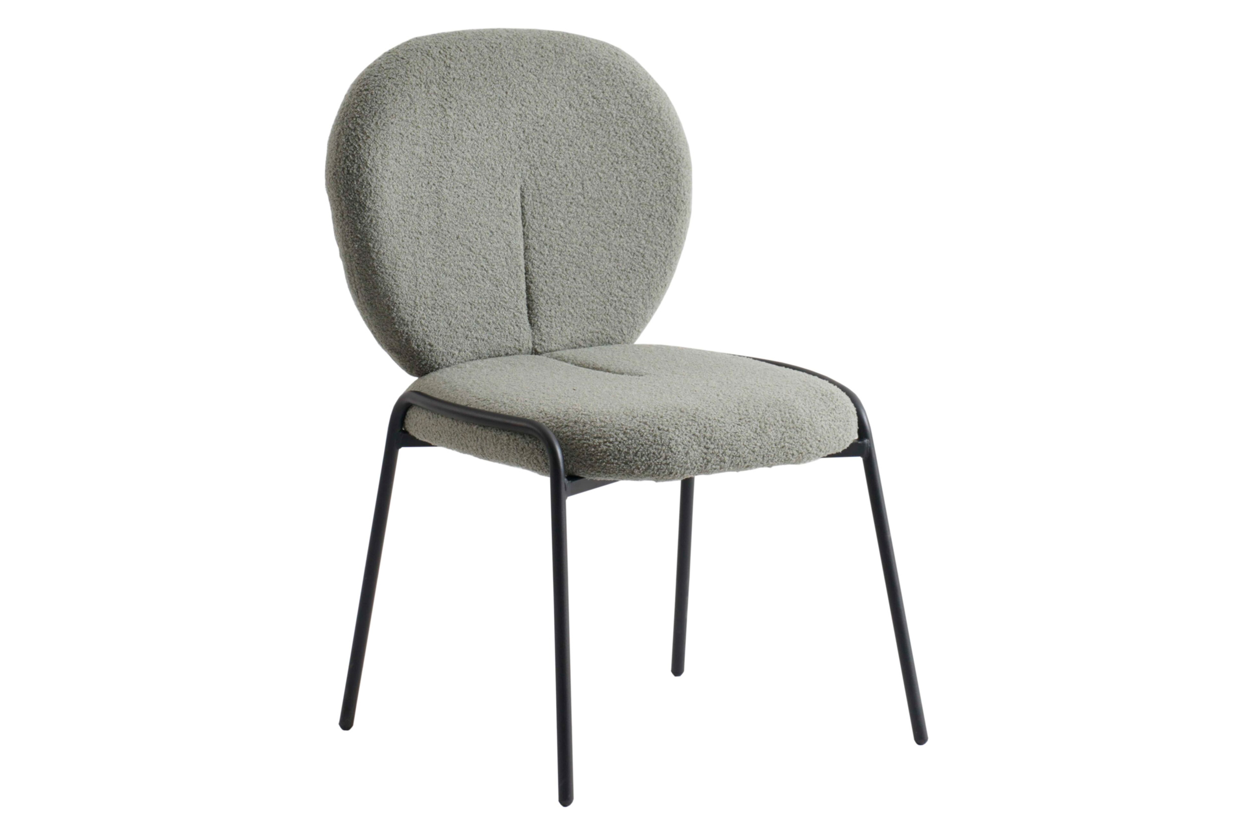 LeisureMod Celestial Mid-Century Modern Boucle Dining Side Chair with Black Powder Coated Iron Frame