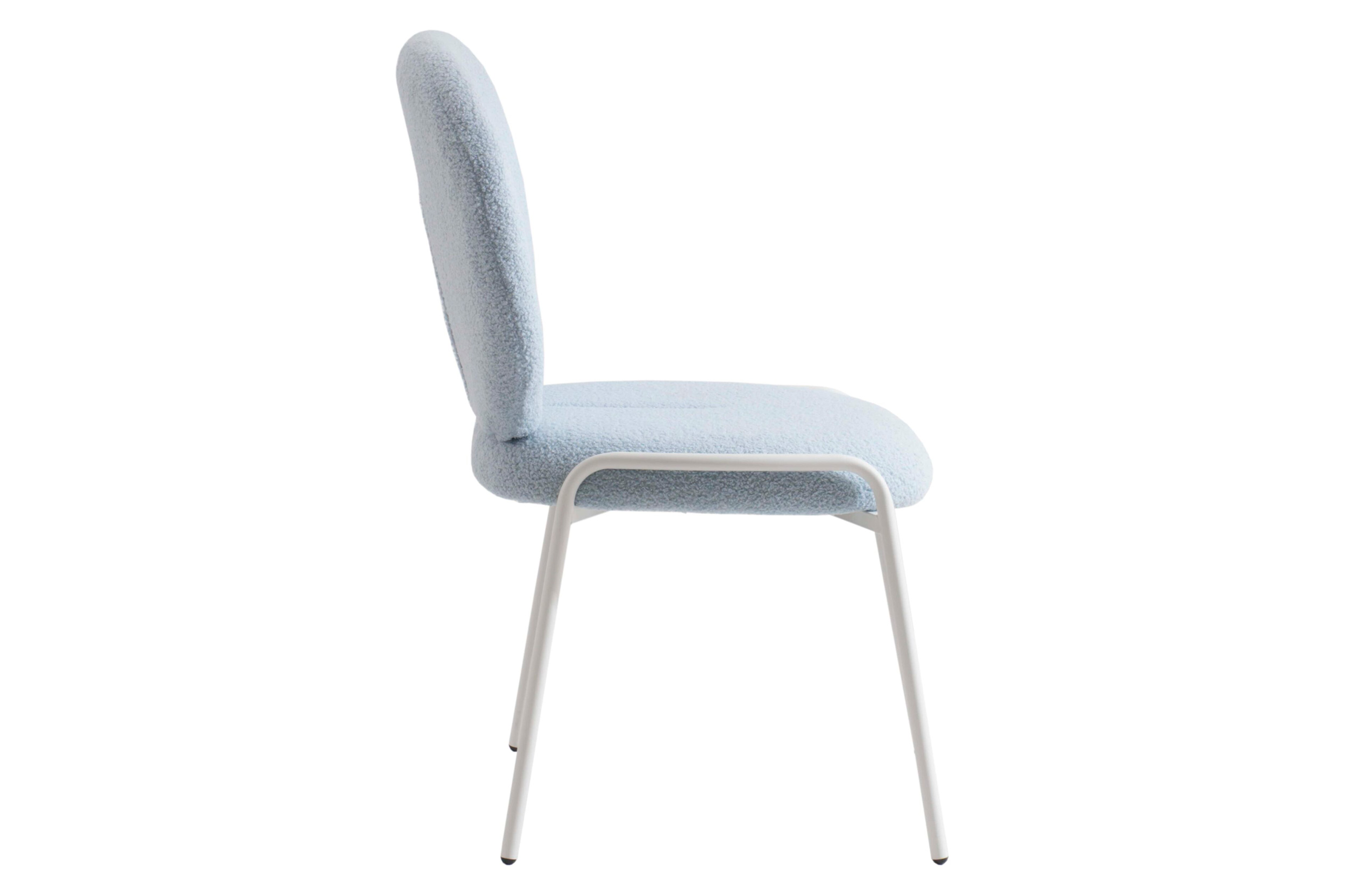 LeisureMod Celestial Mid-Century Modern Boucle Dining Side Chair with White Powder Coated Iron Frame - Blue