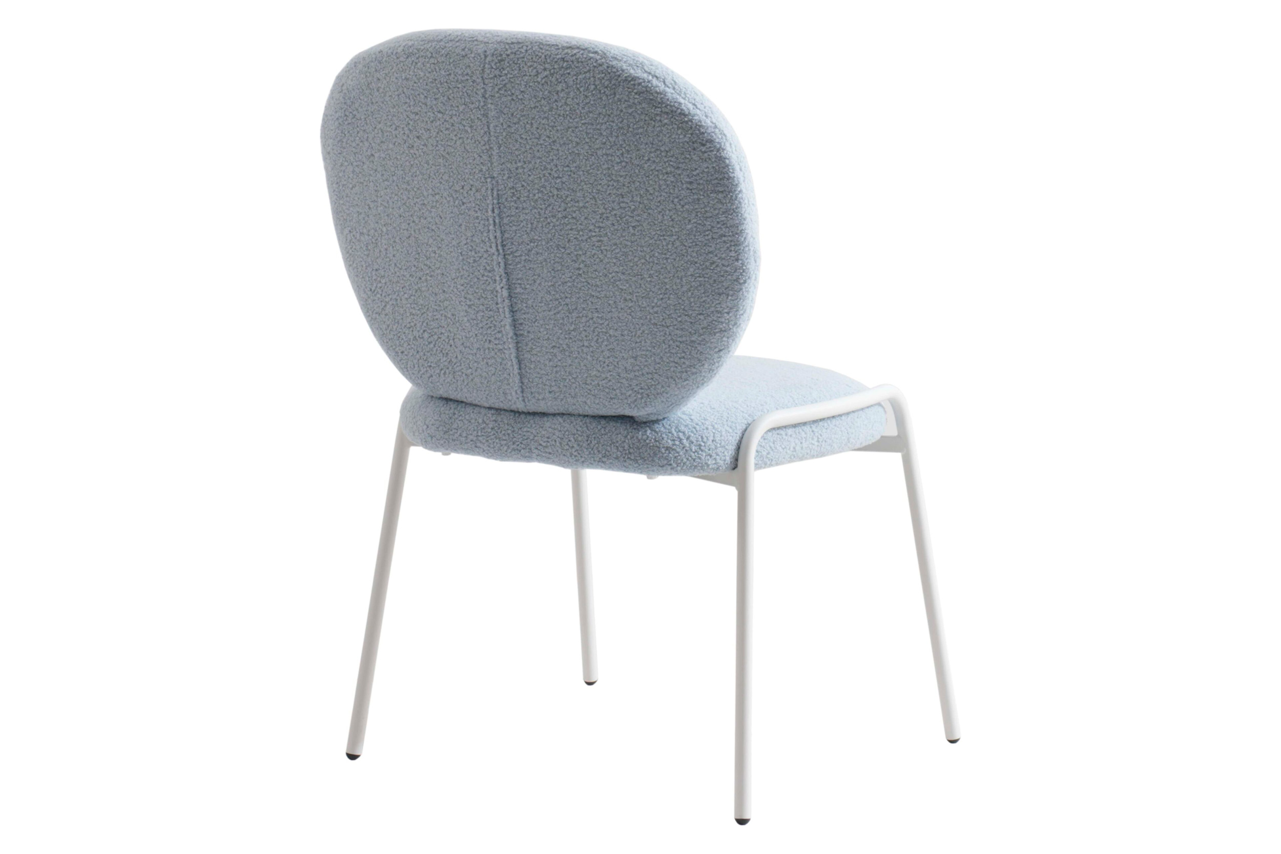 LeisureMod Celestial Mid-Century Modern Boucle Dining Side Chair with White Powder Coated Iron Frame - Blue