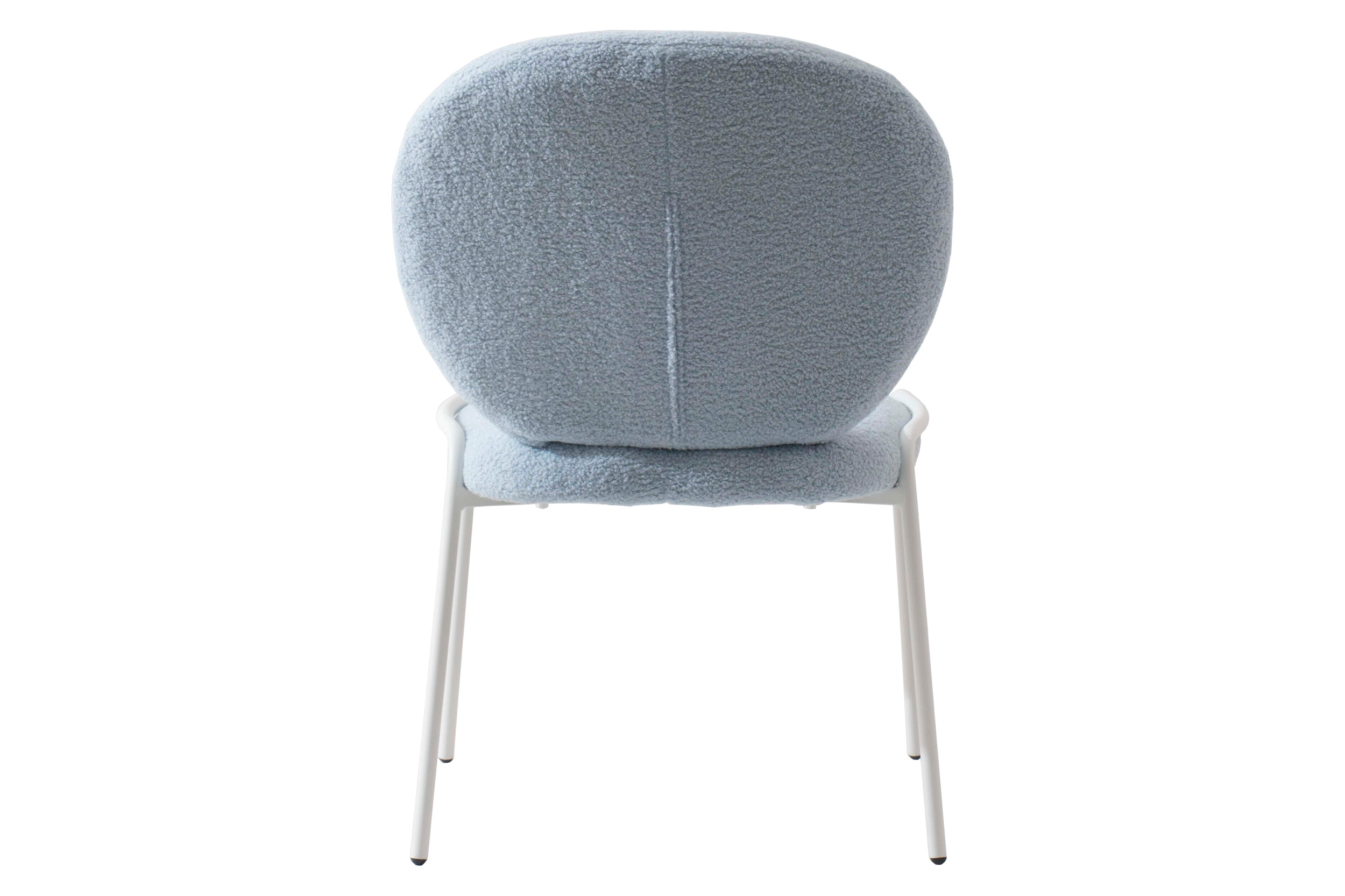 LeisureMod Celestial Mid-Century Modern Boucle Dining Side Chair with White Powder Coated Iron Frame - Blue