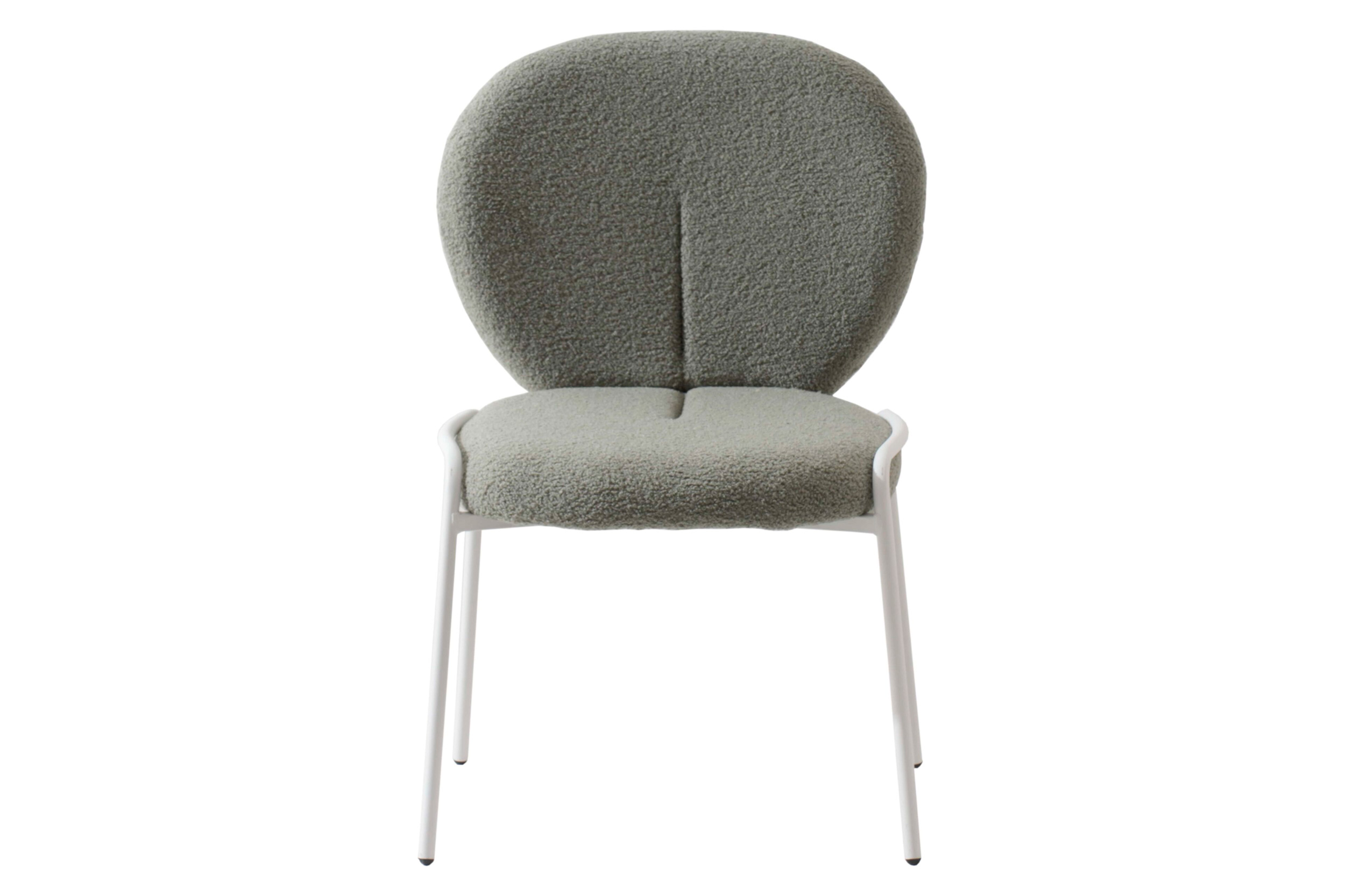 LeisureMod Celestial Mid-Century Modern Boucle Dining Side Chair with White Powder Coated Iron Frame - Green