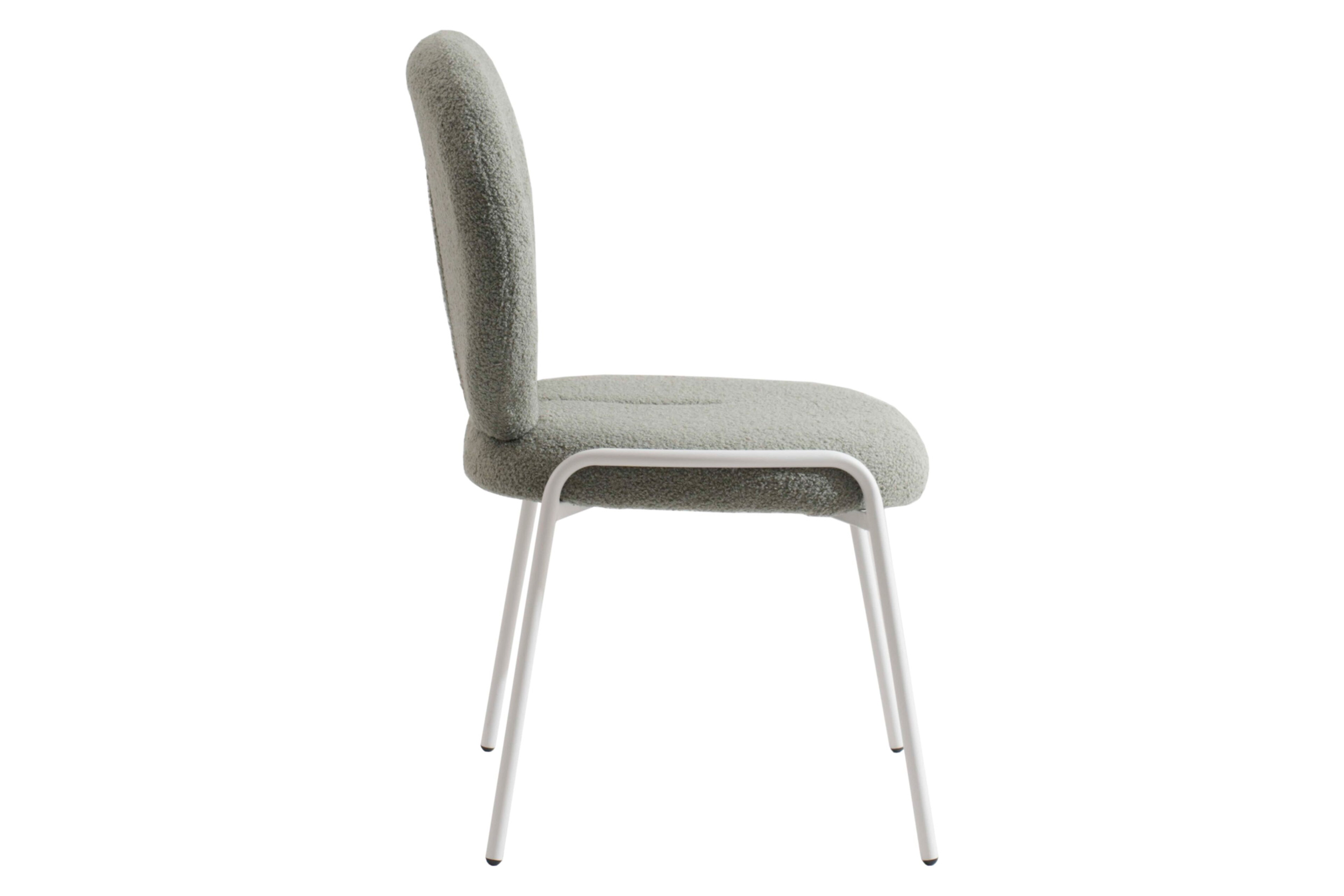 LeisureMod Celestial Mid-Century Modern Boucle Dining Side Chair with White Powder Coated Iron Frame - Green