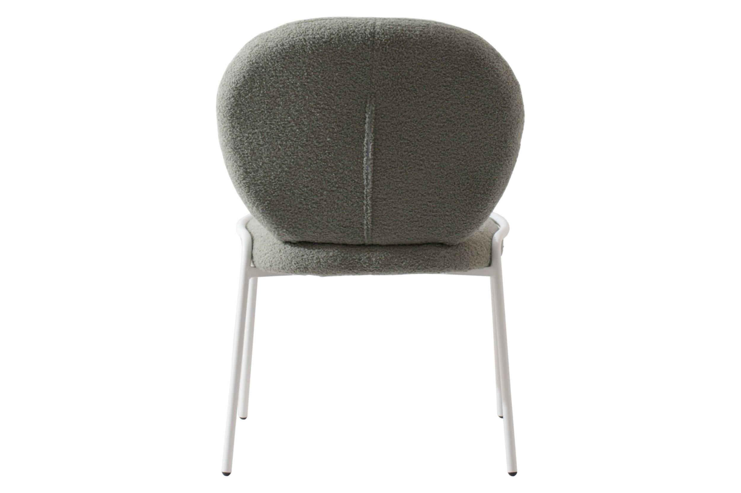 LeisureMod Celestial Mid-Century Modern Boucle Dining Side Chair with White Powder Coated Iron Frame - Green