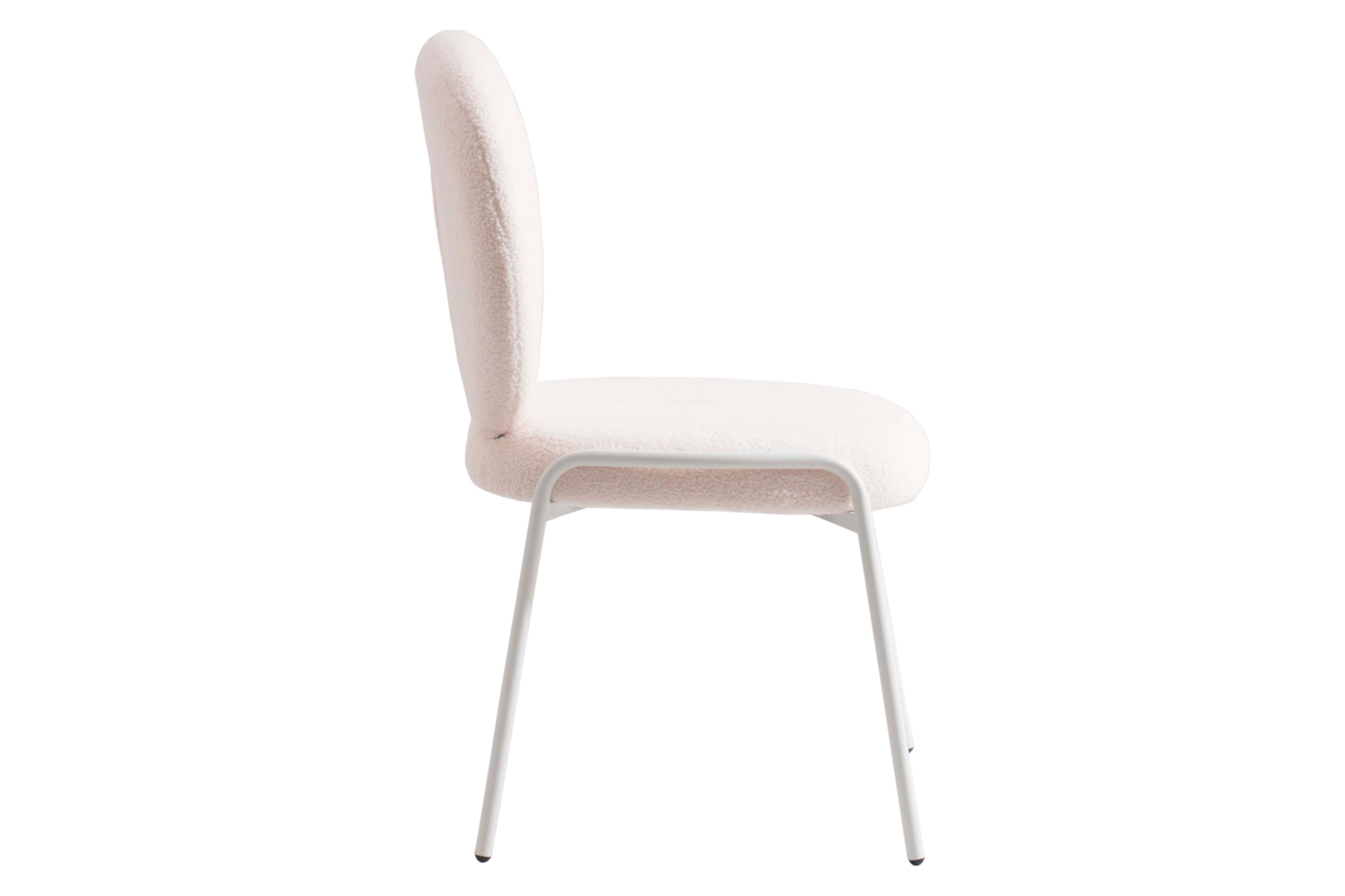 LeisureMod Celestial Mid-Century Modern Boucle Dining Side Chair with White Powder Coated Iron Frame - White