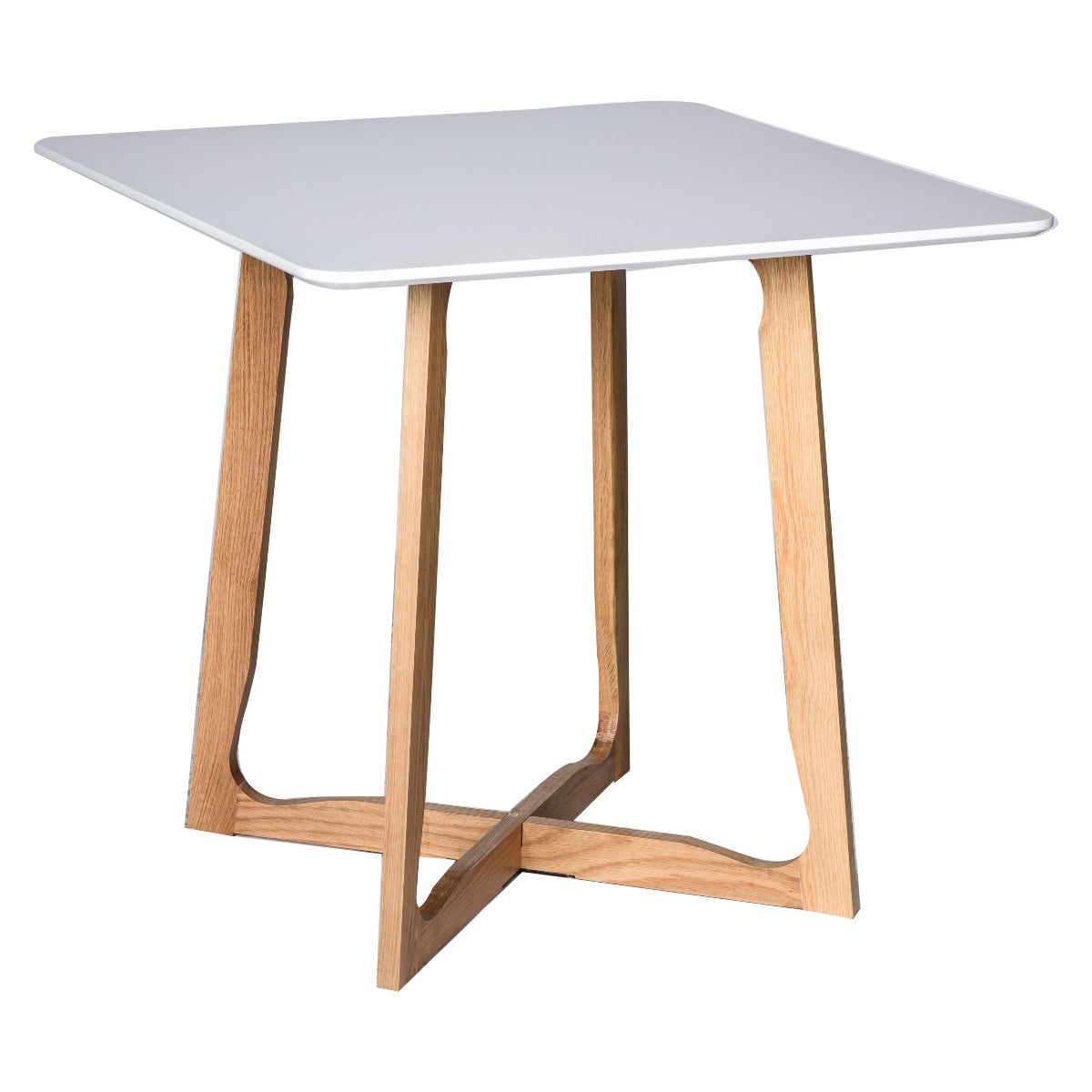 LeisureMod Cedar Square Bistro Dining Table with Natural Wood X-Shaped Sled Base