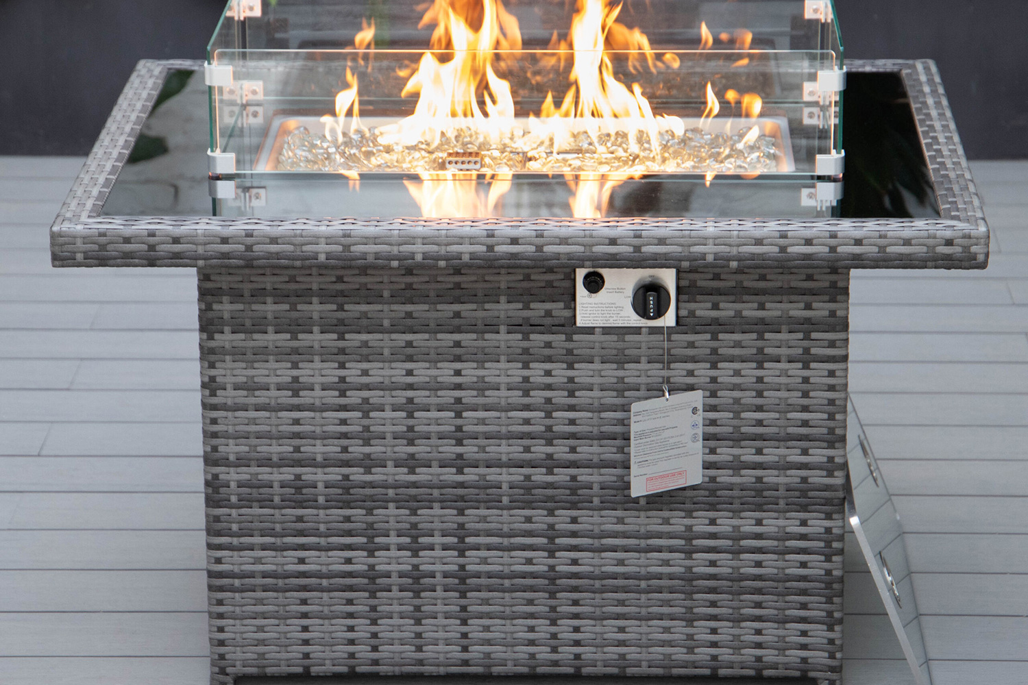 LeisureMod - Mace Patio Modern Wicker Propane Fire Pit Table