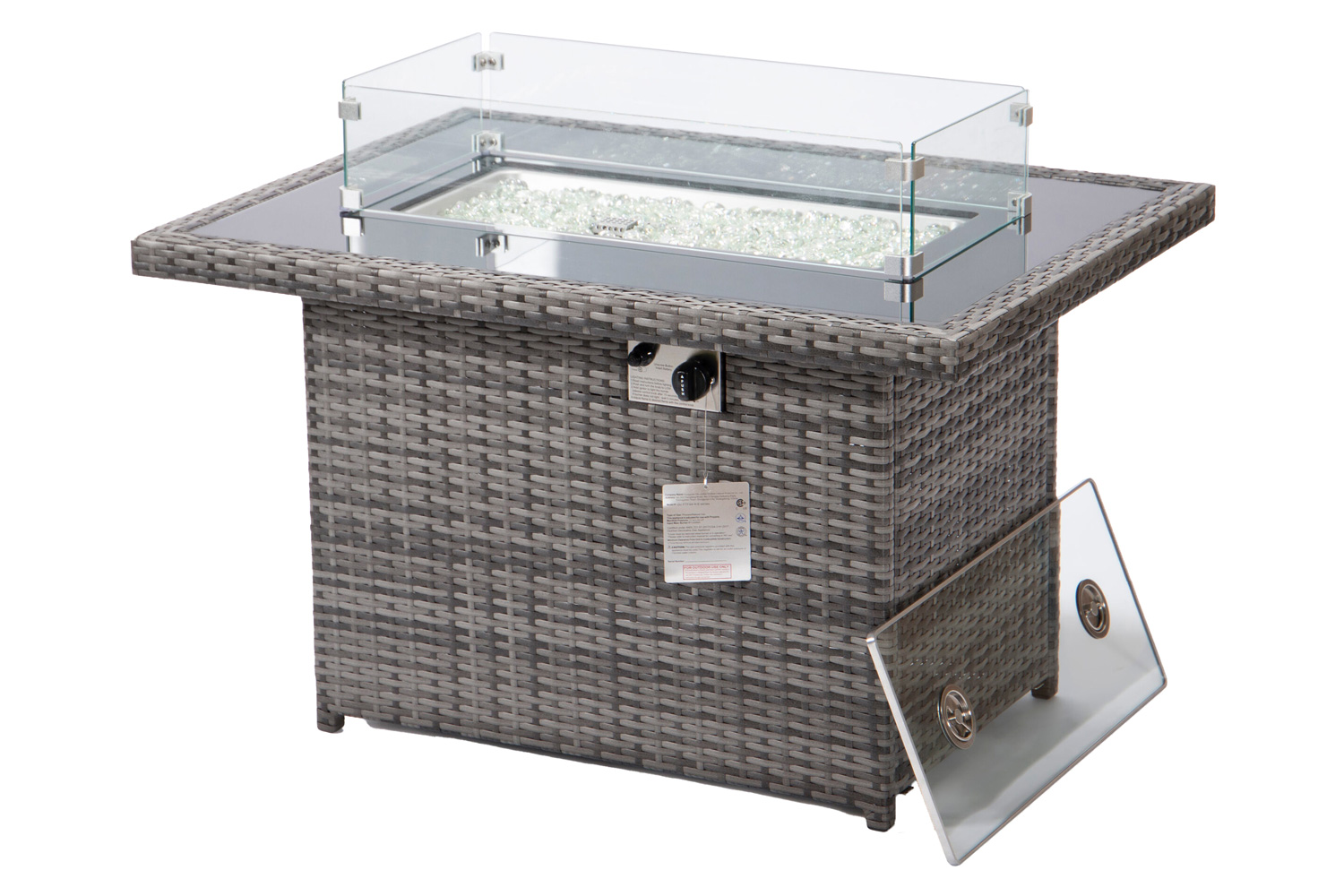 LeisureMod Mace Patio Modern Wicker Propane Fire Pit Table - Gray