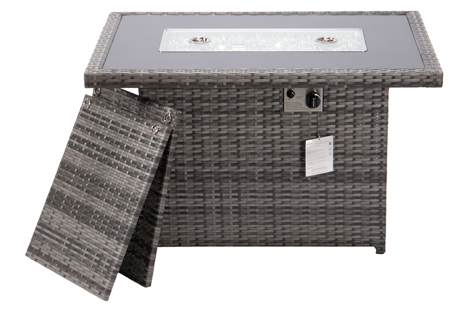 LeisureMod Mace Patio Modern Wicker Propane Fire Pit Table - Gray