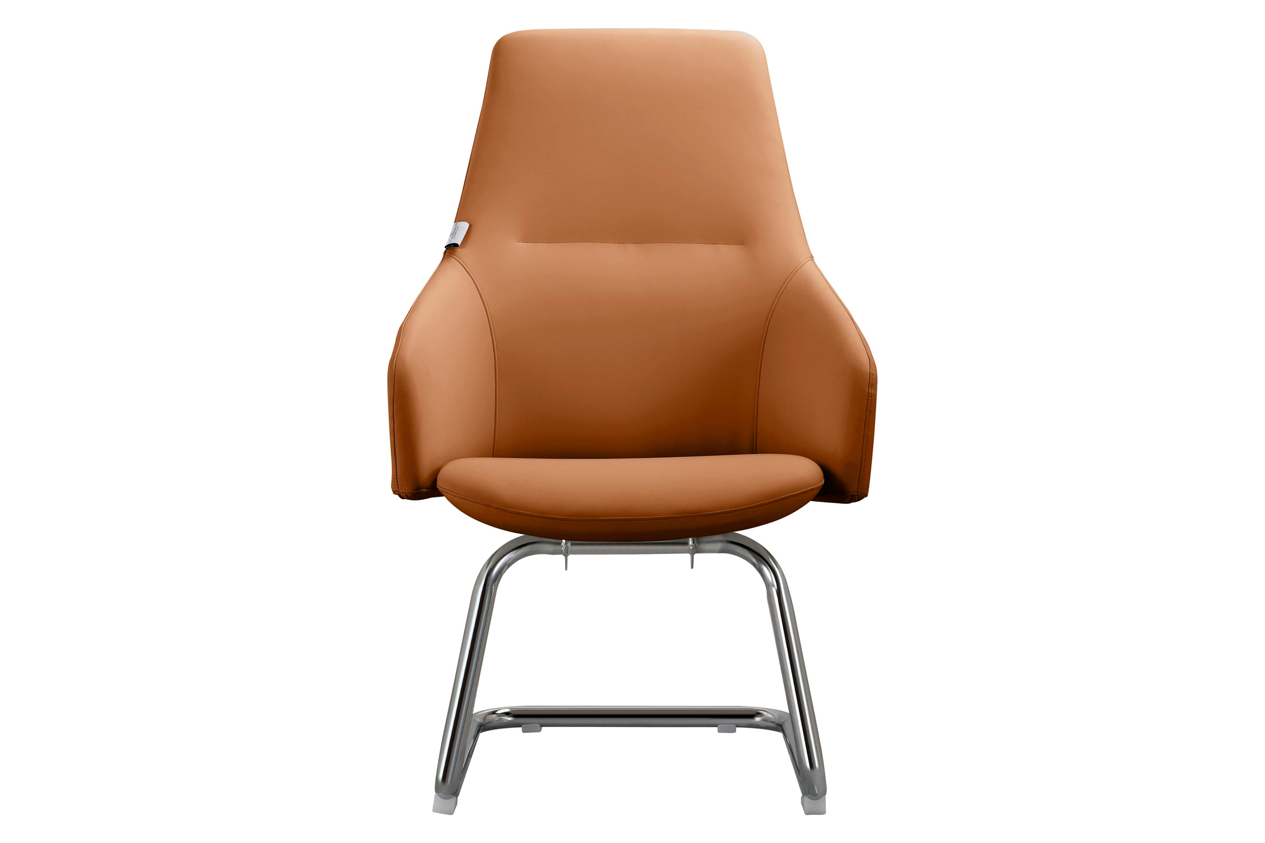 LeisureMod Celeste Modern Leather Conference Office Chair with Upholstered Seat and Armrest - Acorn Brown