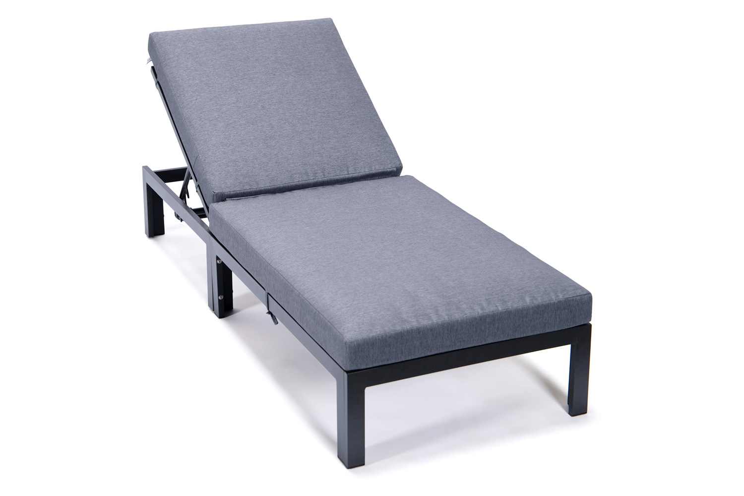 LeisureMod Chelsea Modern Outdoor Weathered Gray Chaise Lounge Chair with Cushions