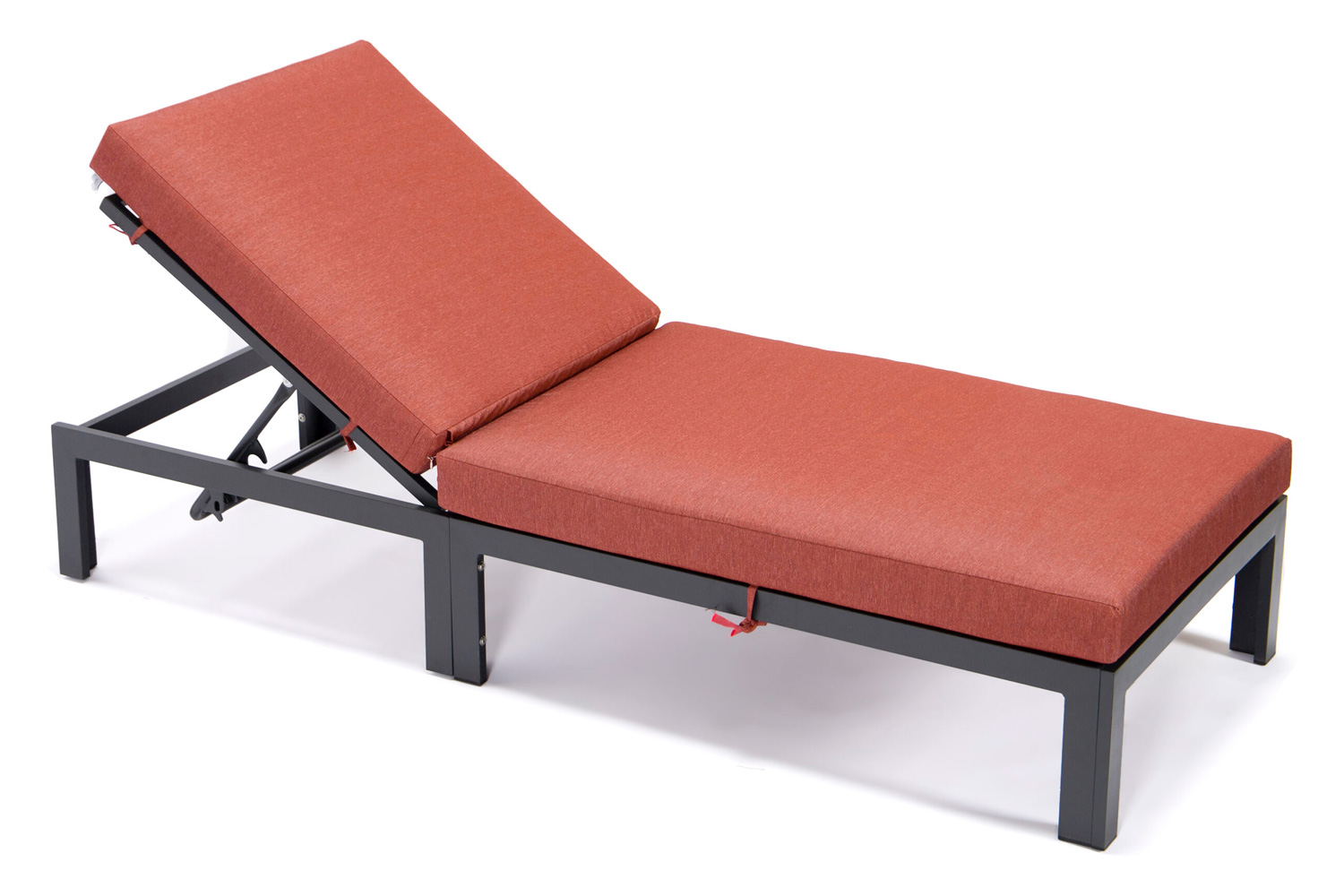 LeisureMod Chelsea Modern Outdoor Black Chaise Lounge Chair with Cushions - Orange