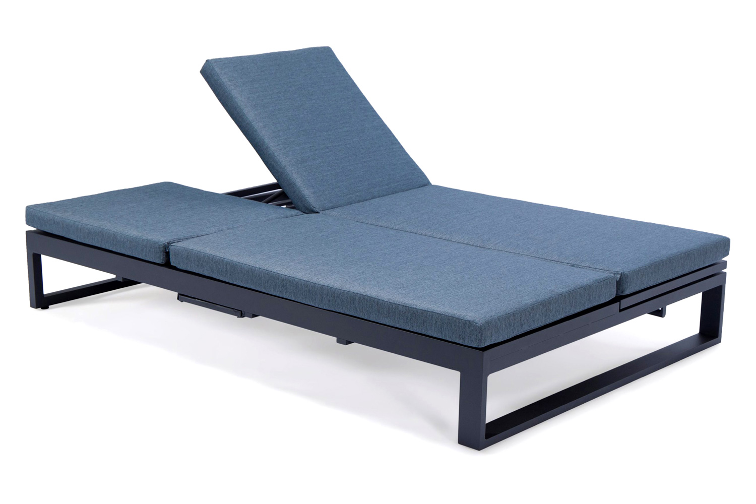 LeisureMod Chelsea Convertible Double Chaise Lounge Chair and Sofa with Cushions - Blue, Black