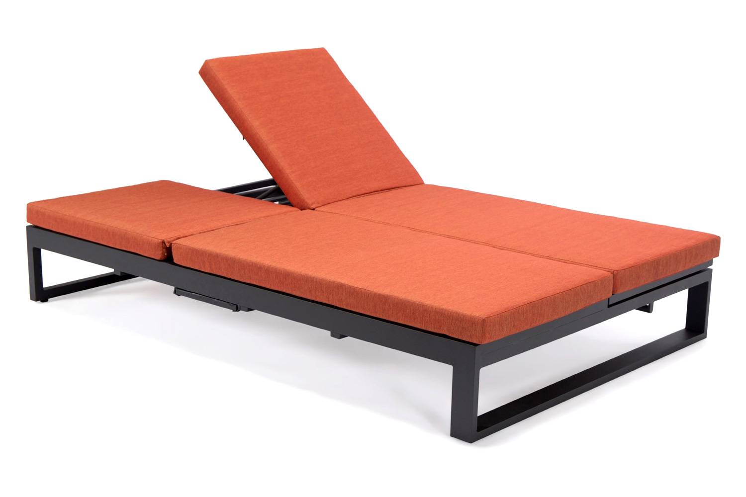 LeisureMod Chelsea Convertible Double Chaise Lounge Chair and Sofa with Cushions - Orange, Black