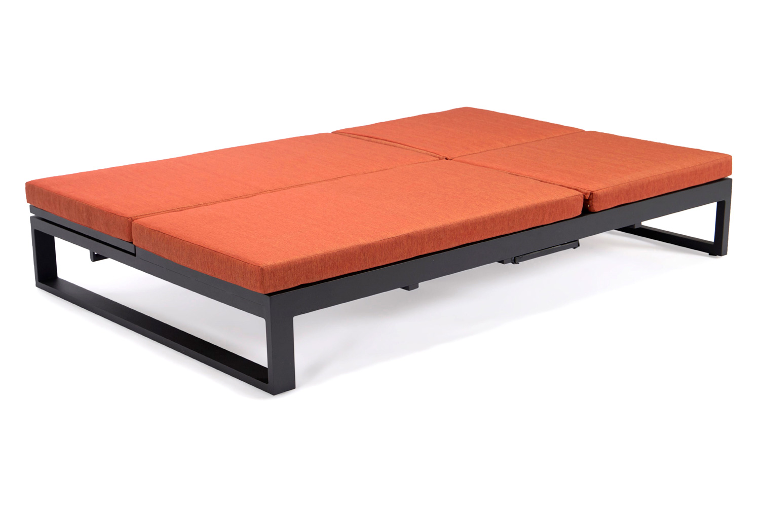 LeisureMod Chelsea Convertible Double Chaise Lounge Chair and Sofa with Cushions - Orange, Black