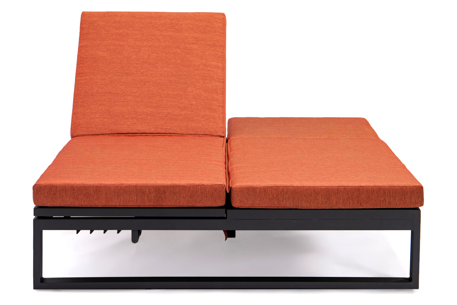 LeisureMod Chelsea Convertible Double Chaise Lounge Chair and Sofa with Cushions - Orange, Black