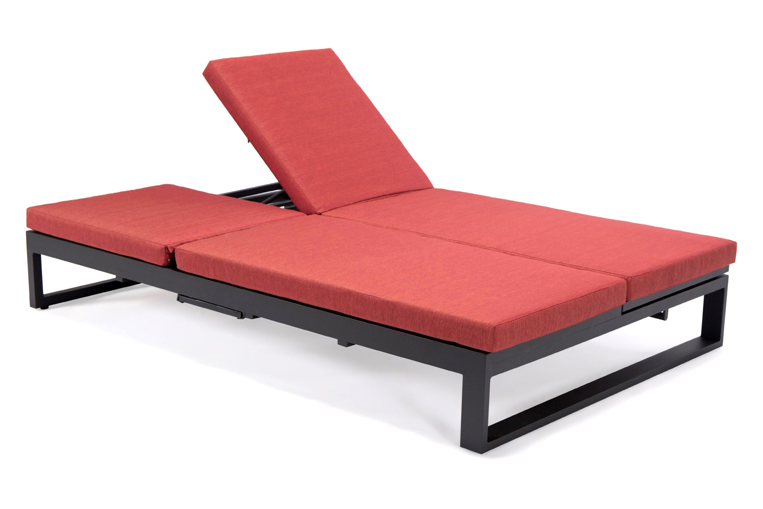 LeisureMod Chelsea Convertible Double Chaise Lounge Chair and Sofa with Cushions - Red, Black