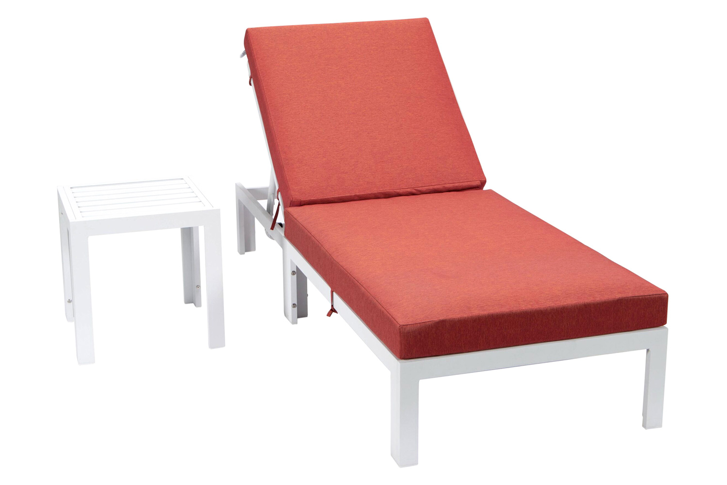 LeisureMod Chelsea Modern Outdoor Weathered Gray Chaise Lounge Chair with Side Table and Cushions