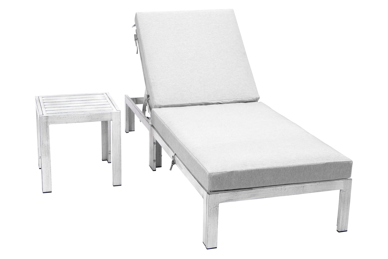 LeisureMod Chelsea Modern Outdoor Weathered Gray Chaise Lounge Chair with Side Table and Cushions - Light Gray