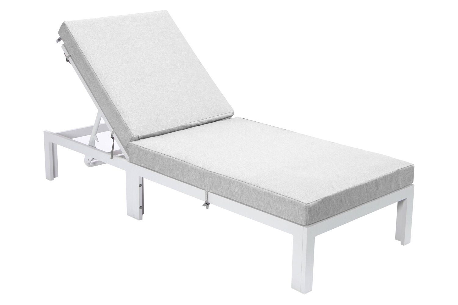 LeisureMod Chelsea Modern Outdoor White Chaise Lounge Chair with Cushions - Light Gray