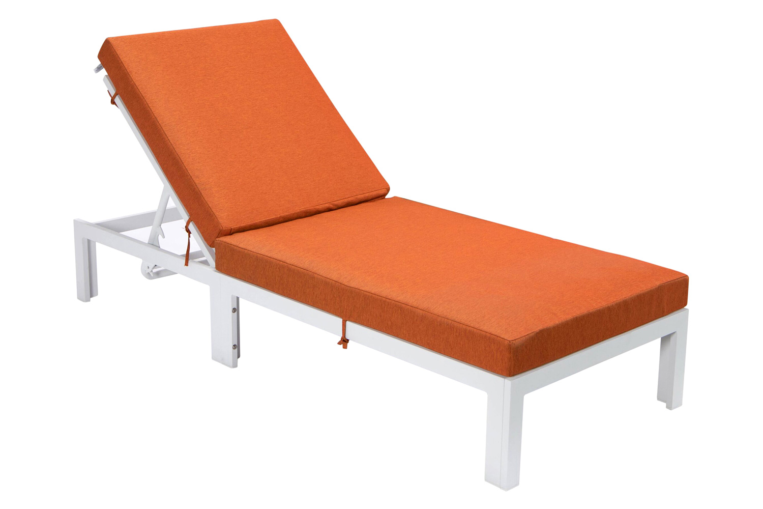 LeisureMod Chelsea Modern Outdoor White Chaise Lounge Chair with Cushions - Orange